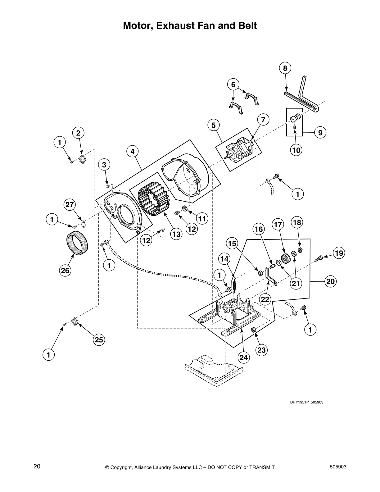 Motor, Exhaust Fan and Belt