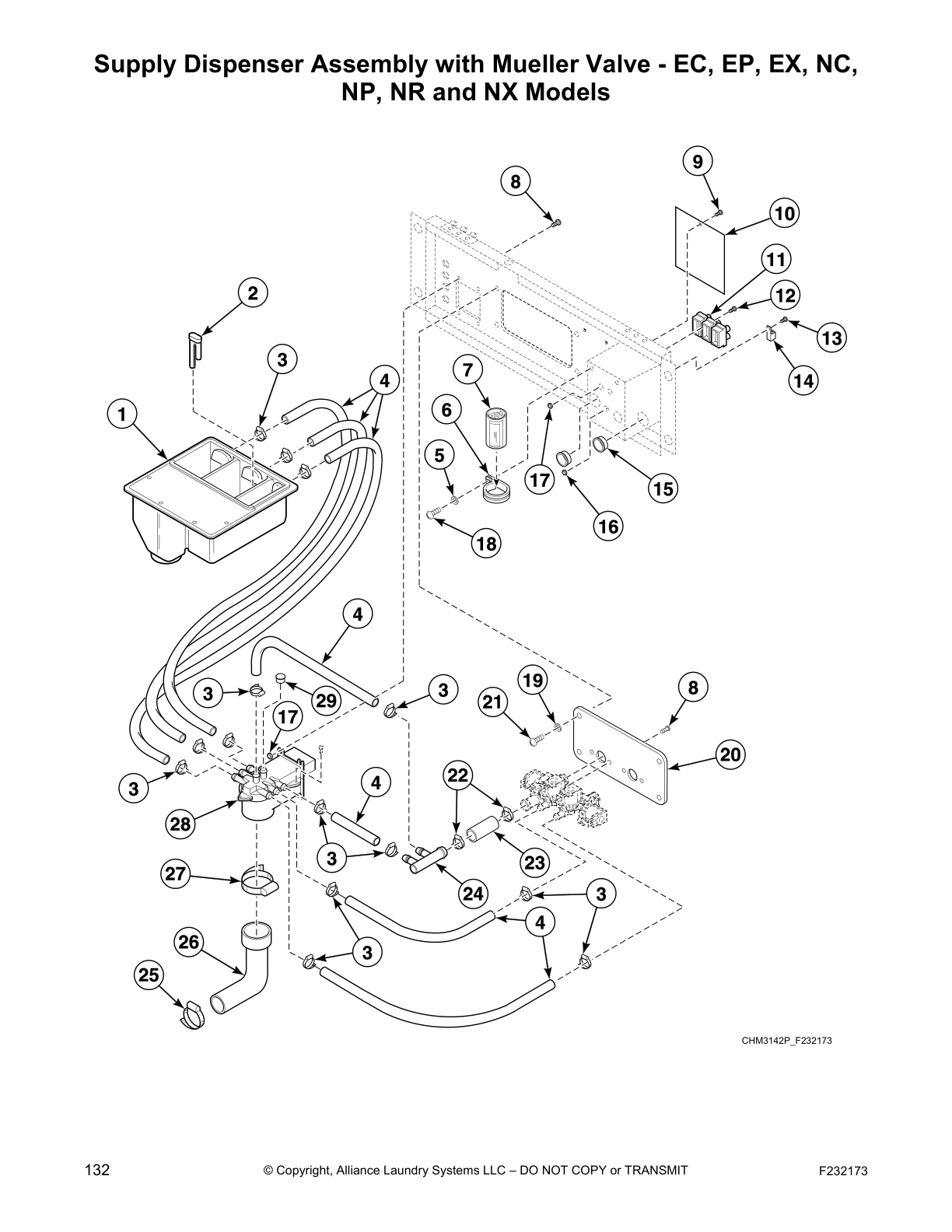 Supply Dispenser Assembly with Mueller Valve - EC, EP, EX, NC,
NP, NR and NX Models