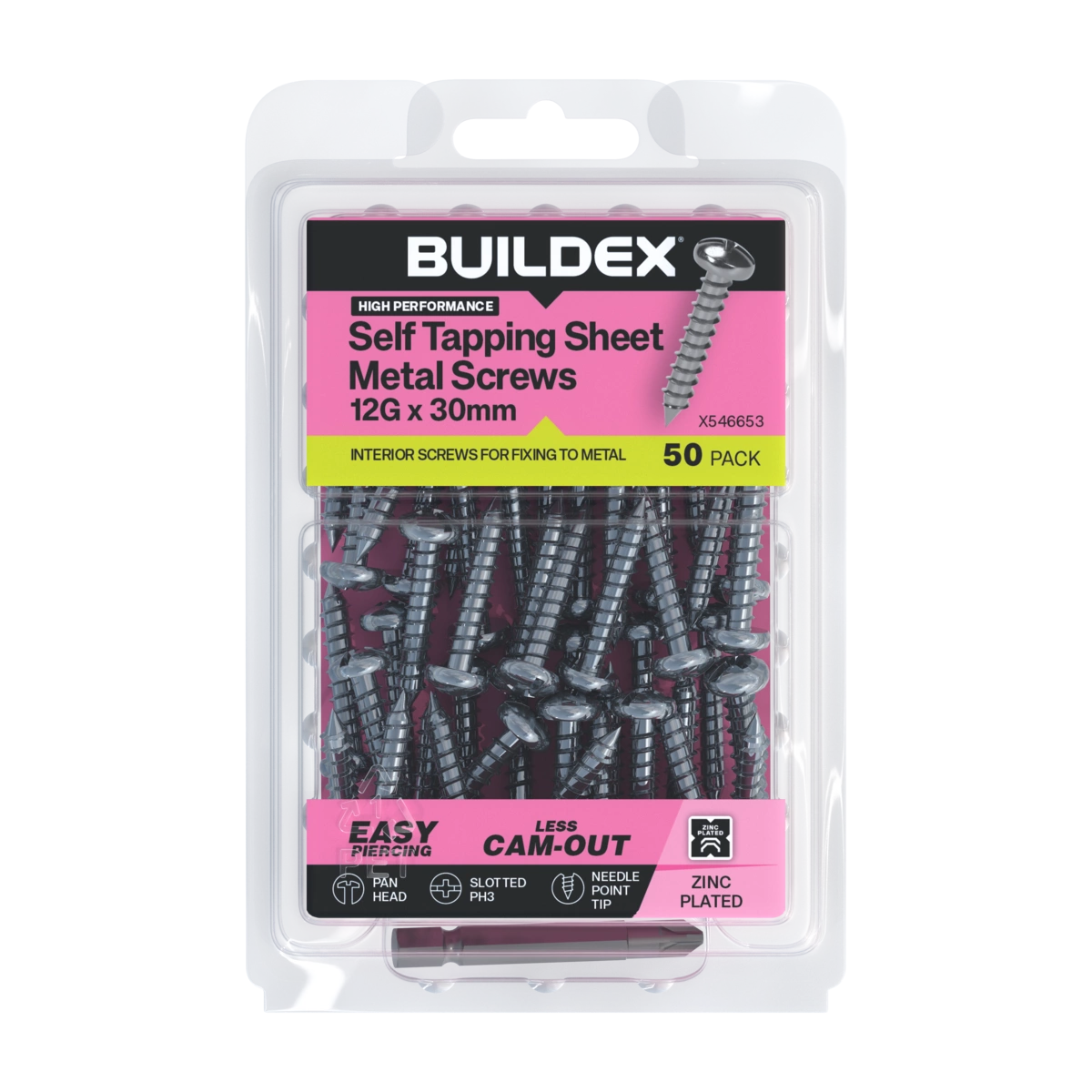 Buildex® 12G x 30mm Zinc Plated Self Tapping Sheet Metal Screws – 50 Pack