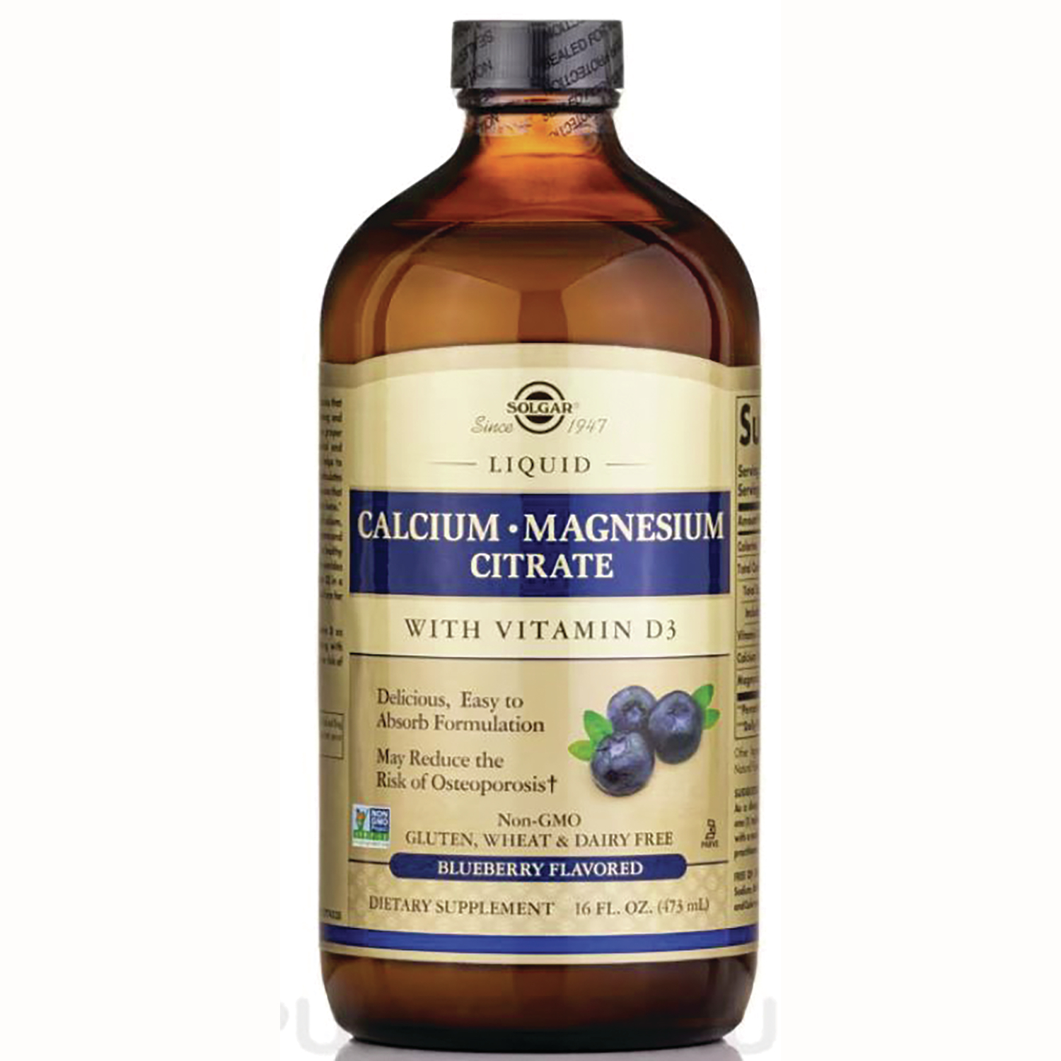 Solgar Liquid Calcium Magnesium Citrate with Vitamin D3 - Blueberry | 16 fl oz Liquid