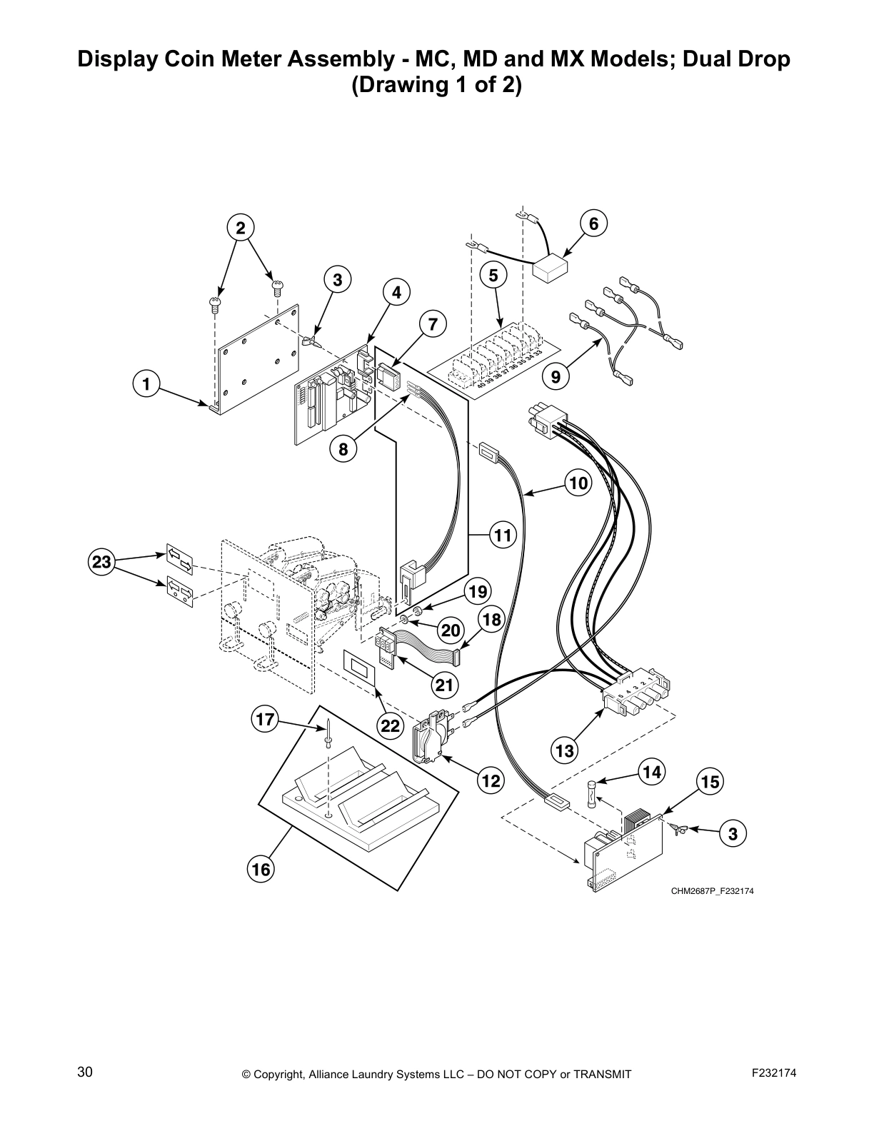 Display Coin Meter Assembly - MC, MD and MX Models; Dual Drop
(Drawing 1 of 2)