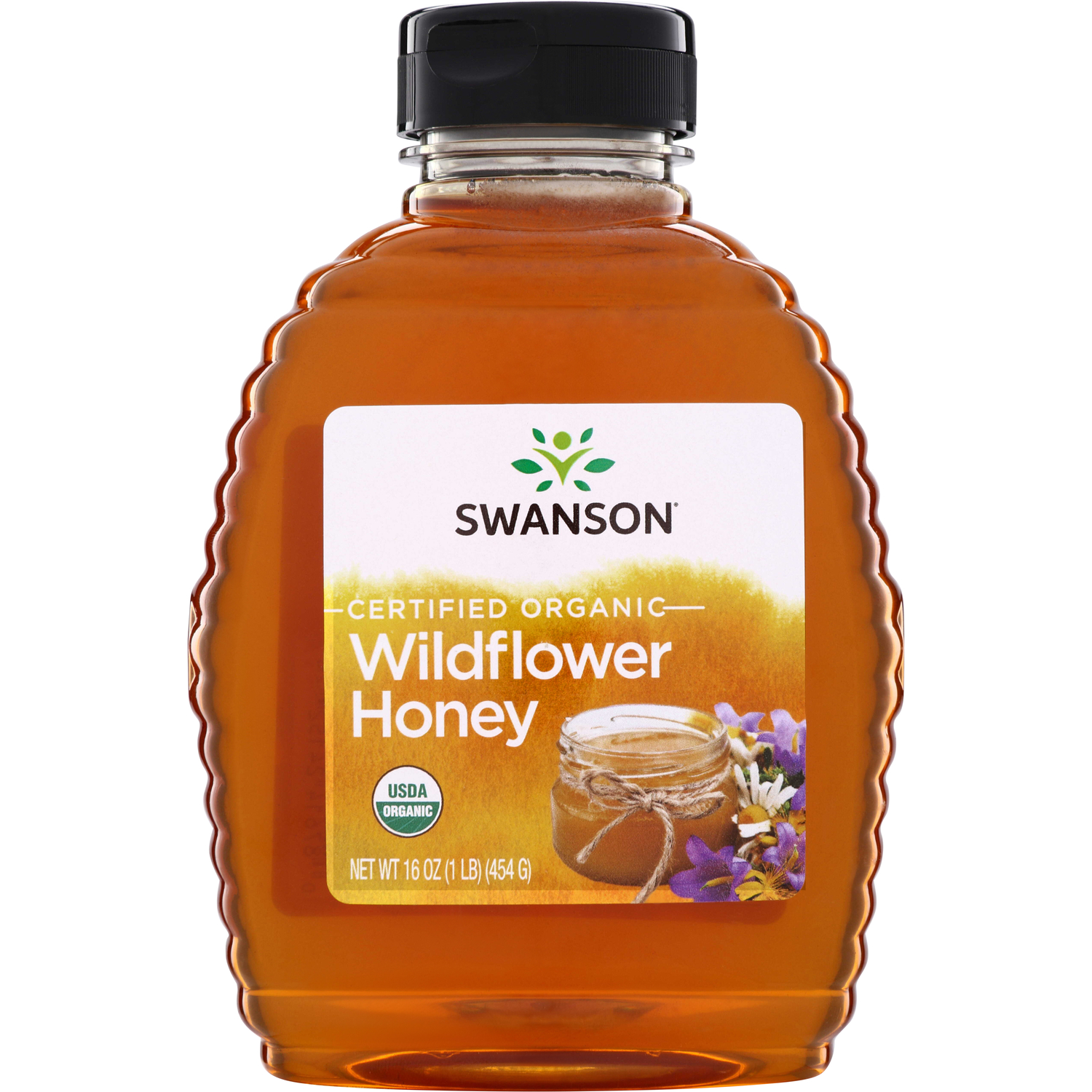Swanson Vitamins Certified Organic Wildflower Honey - 100% Pure, Raw Vitamin | 16 oz Liquid