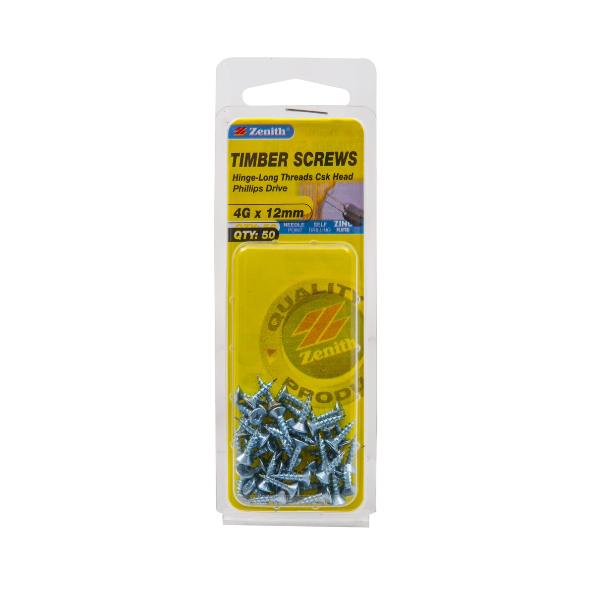 ZENITH® 4G x 12mm Zinc Plated Timber Screws – 50 Pack