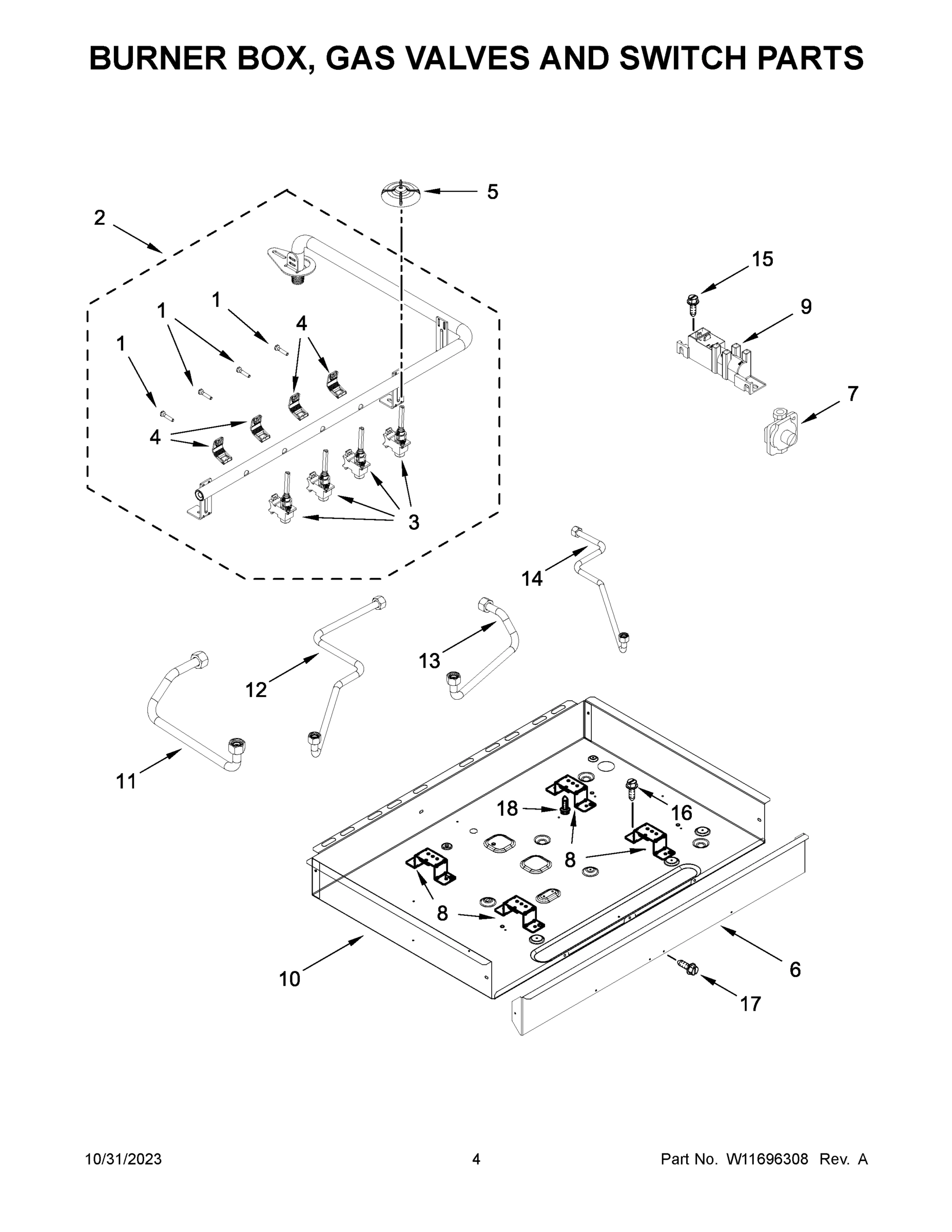 03 - BURNER BOX, GAS VALVES AND SWITCH PARTS
