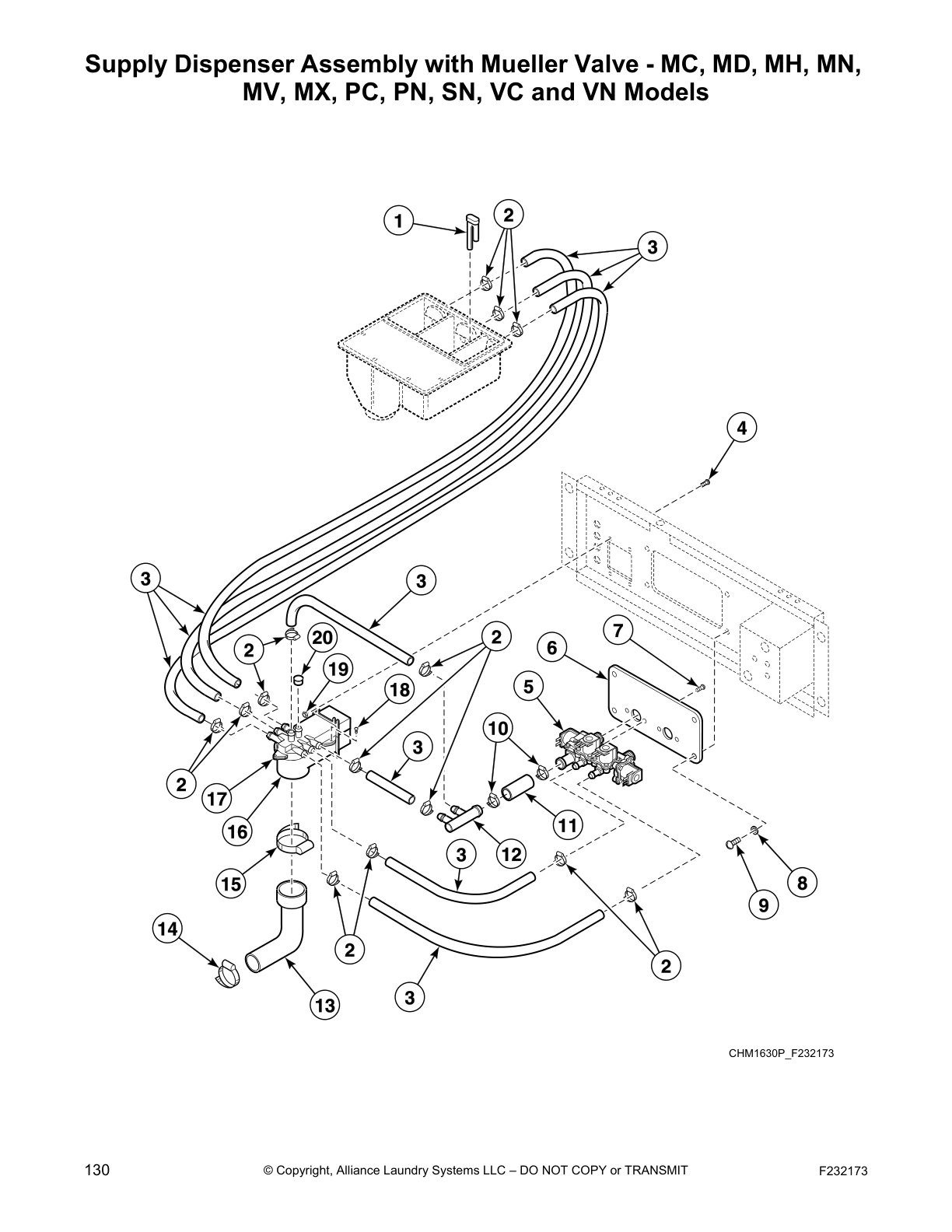 Supply Dispenser Assembly with Mueller Valve - MC, MD, MH, MN,
MV, MX, PC, PN, SN, VC and VN Models