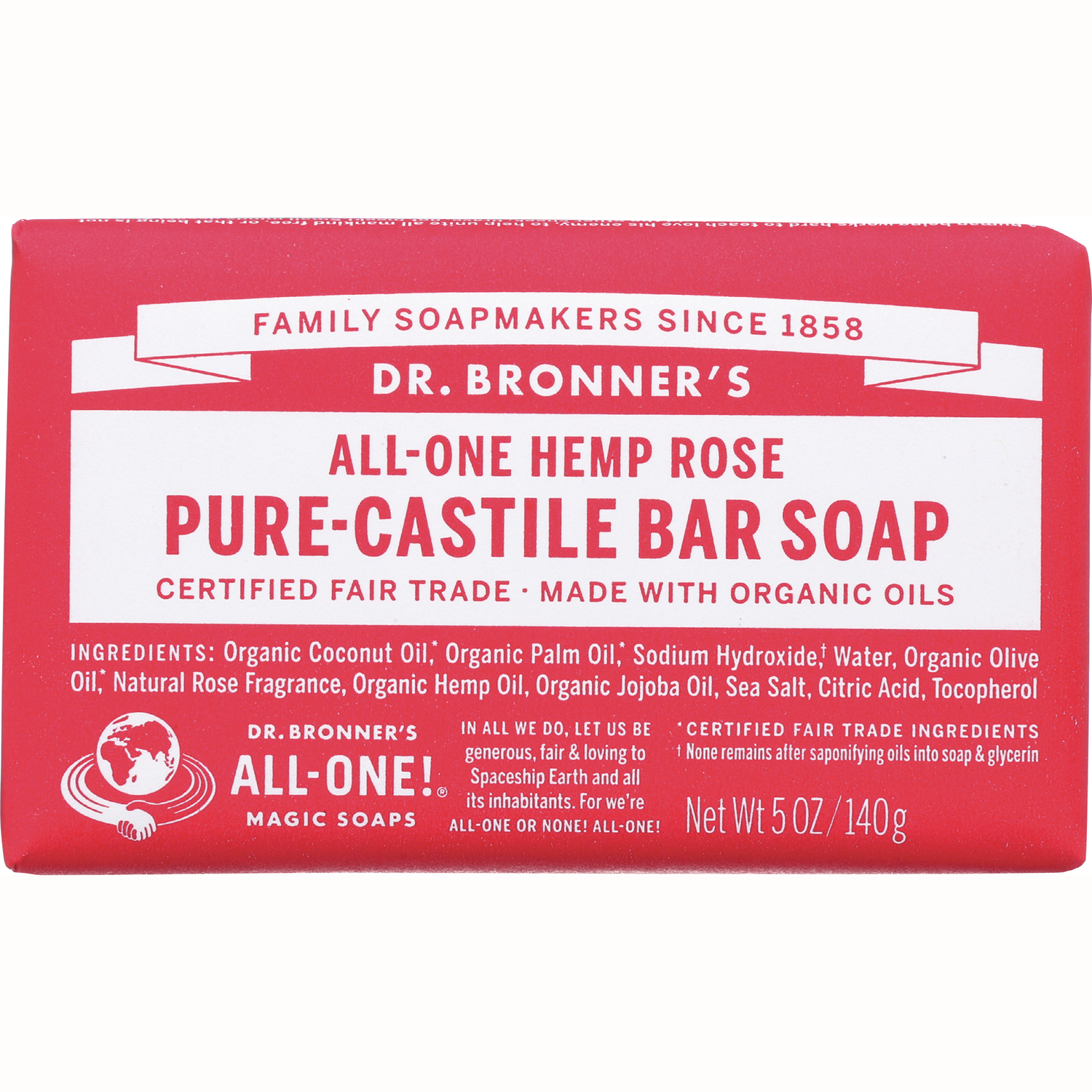 Dr. Bronner's All-One Hemp Rose Pure-Castile Bar Soap | 5 oz Bars