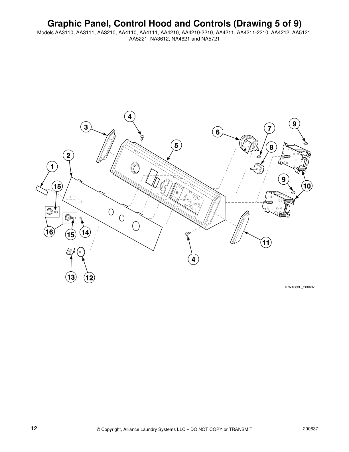 Graphic Panel, Control Hood and Controls (Drawing 5 of 9)