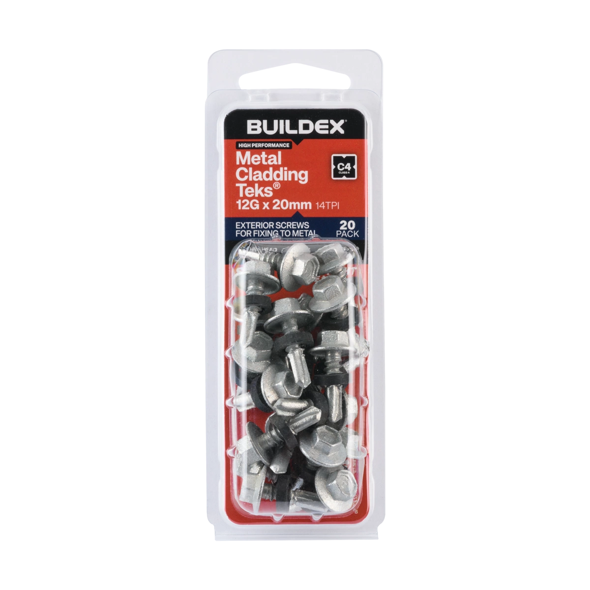 Buildex® 12G x 20mm Class 4 Metal Cladding TEKS® Screws with Seal – 20 Pack
