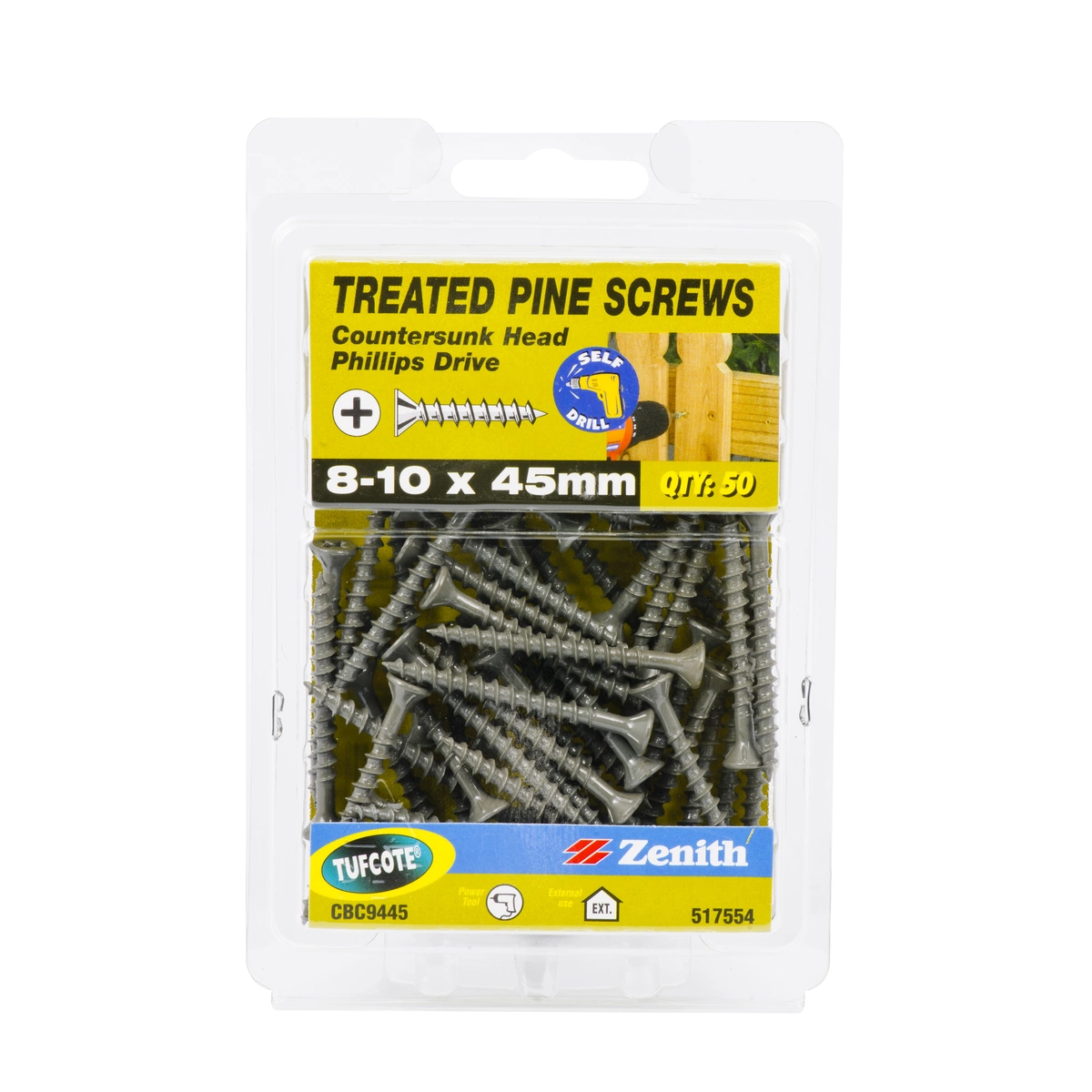 ZENITH® 8G x 45mm TUFCOTE® Treated Pine Screws (Phillips Drive) – 50 Pack