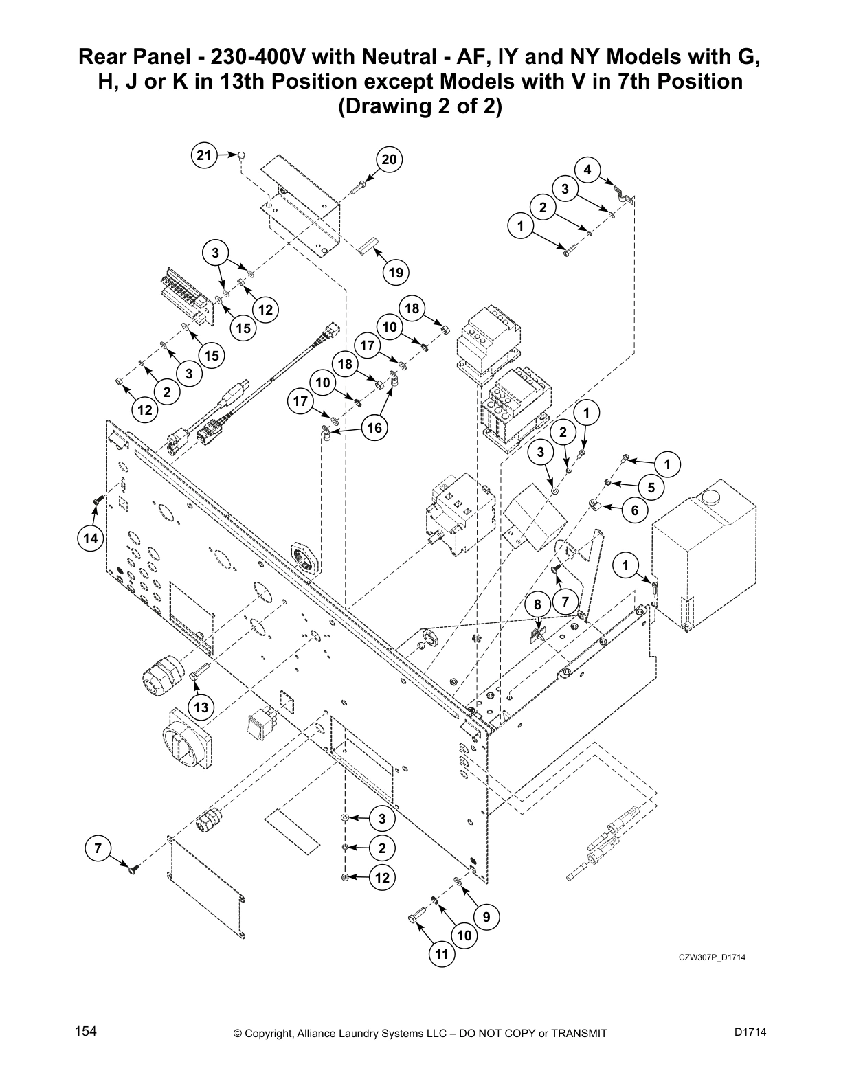 Rear Panel - 230-400V with Neutral - AF, IY and NY Models with G,
H, J or K in 13th Position except Models with V in 7th Position
(Drawing 2 of 2)