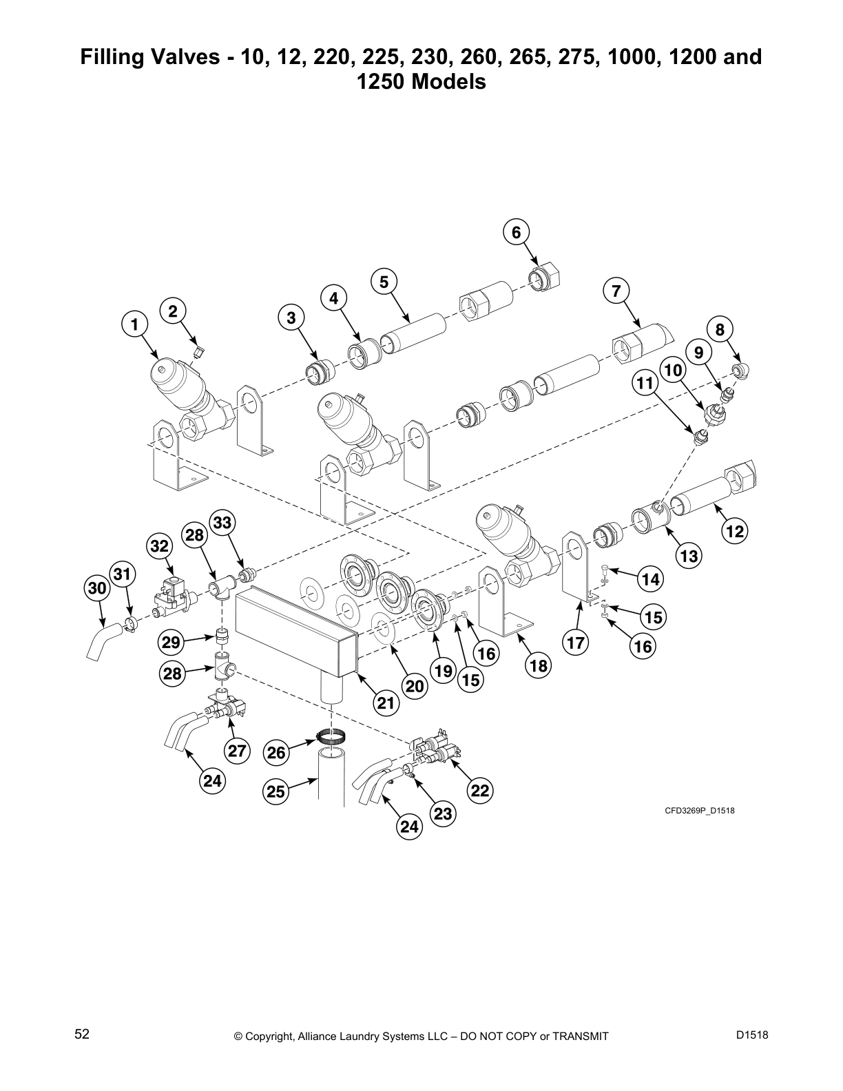 Filling Valves - 10, 12, 220, 225, 230, 260, 265, 275, 1000, 1200 and
1250 Models