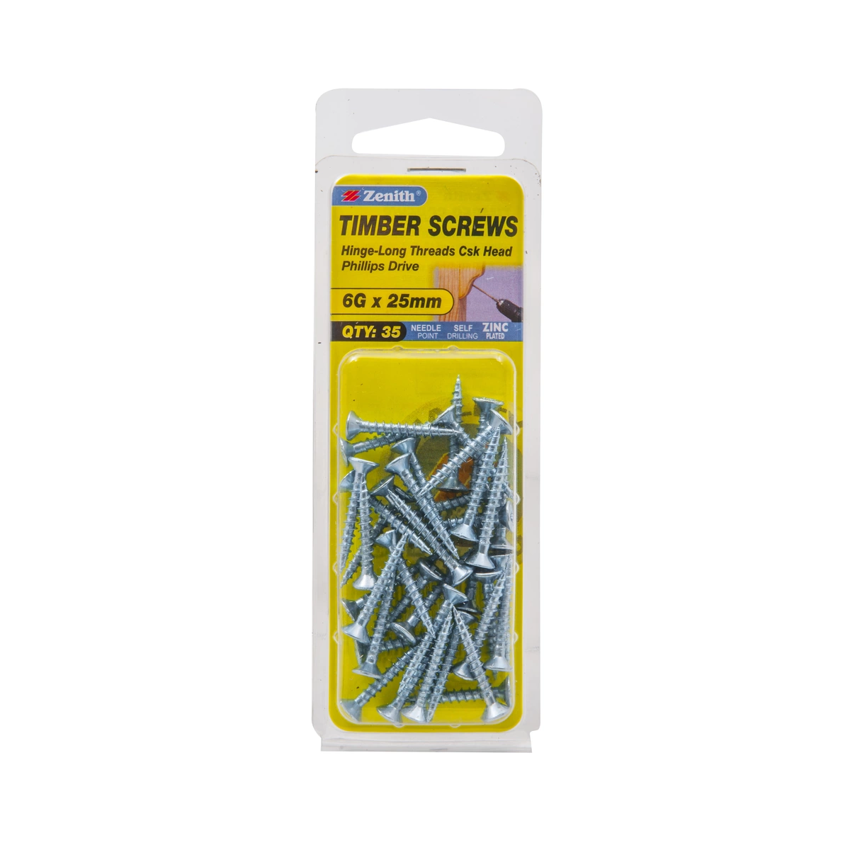 ZENITH® 6G x 25mm Timber Screws for Internal Use – Pack of 35