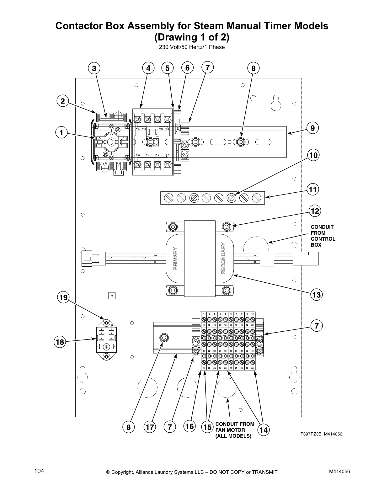 Contactor Box Assembly for Steam Manual Timer Models
(Drawing 1 of 2)