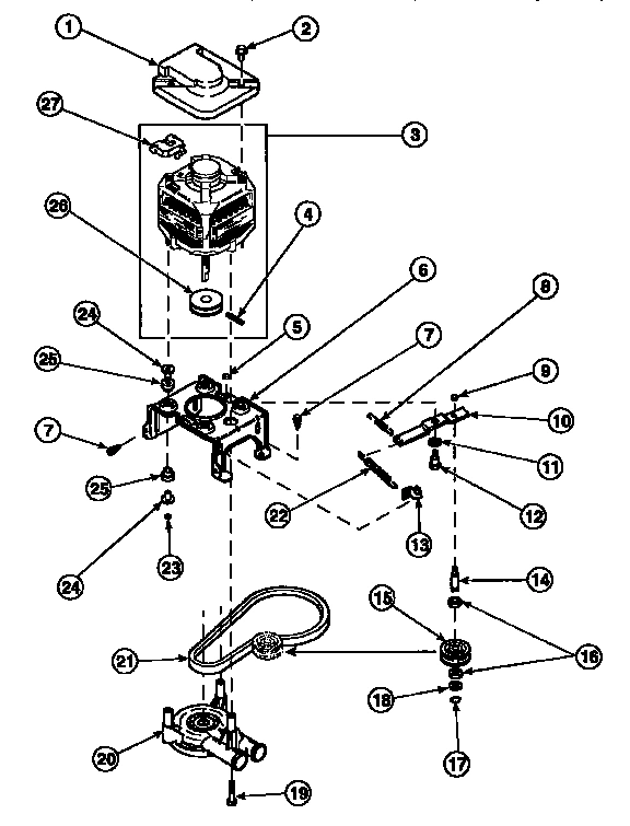 13 - MOTOR, MTG BRKT, BELT, PUMP & IDLER ASSY