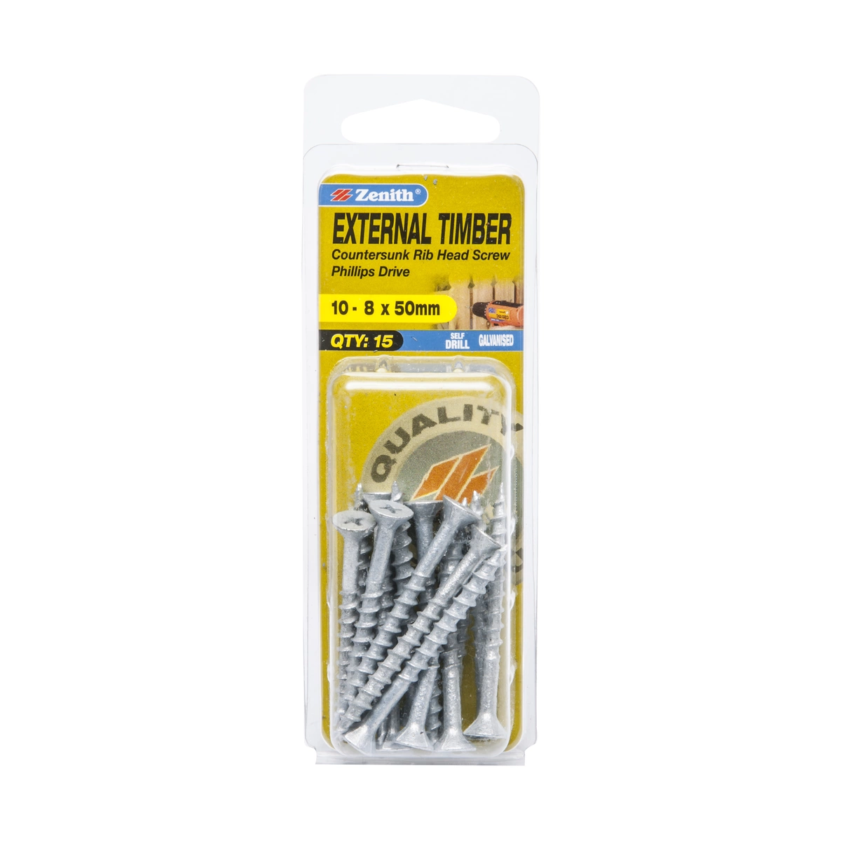 ZENITH® 10G x 50mm Galvanised Timber Screws – 15 Pack