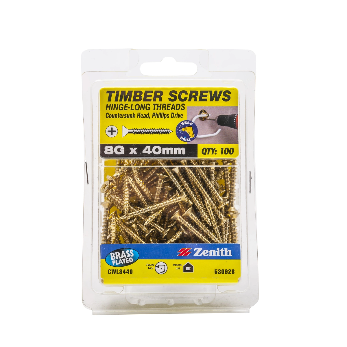 ZENITH® 8G x 40mm Brass Plated Timber Screws – 100 Pack