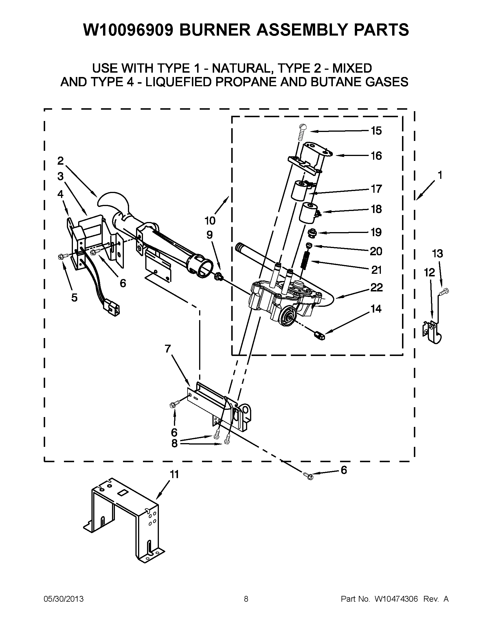 04 - W10096909 BURNER ASSEMBLY PARTS
