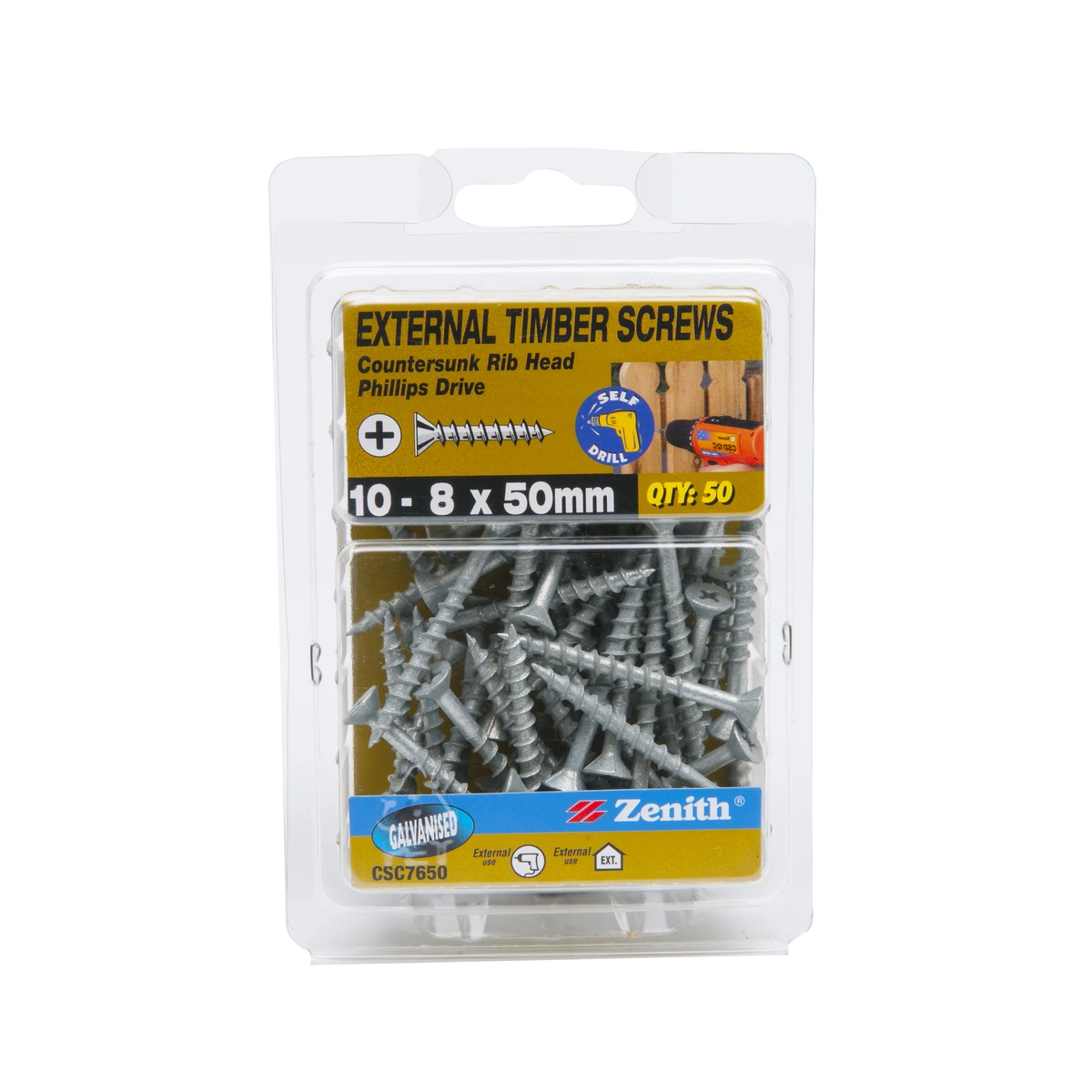 ZENITH® 10G x 50mm Galvanised Timber Screws – 50 Pack