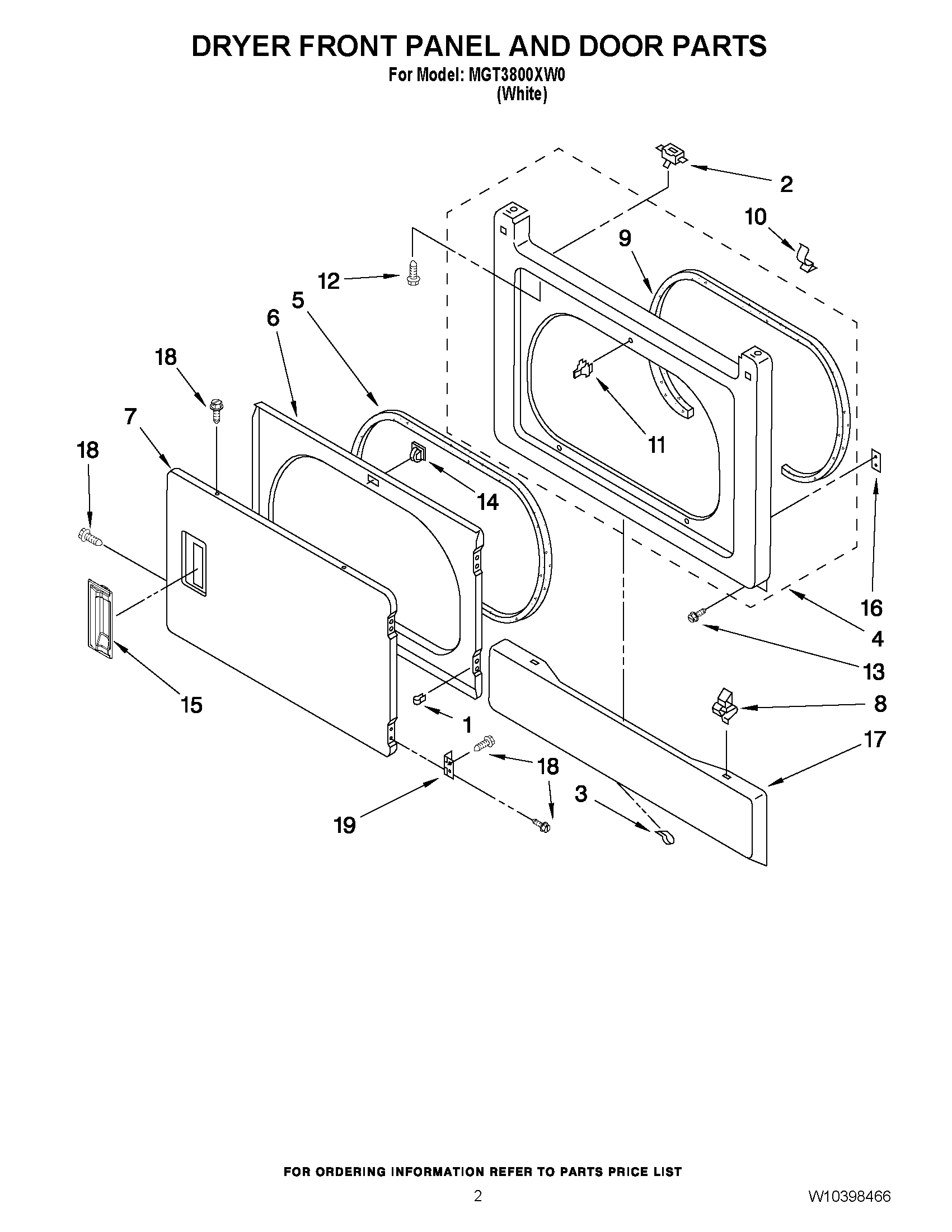 02 - DRYER FRONT PANEL AND DOOR PARTS