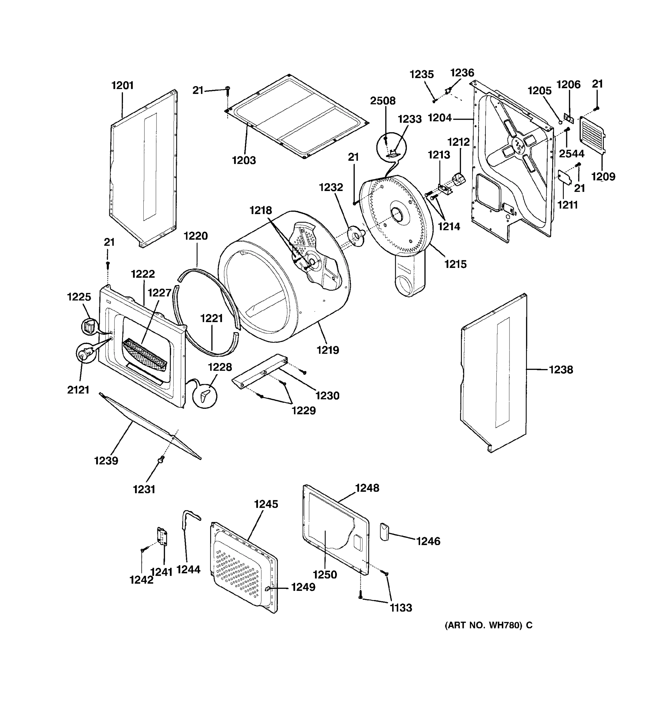 DRYER CABINET, DRUM & HEATER