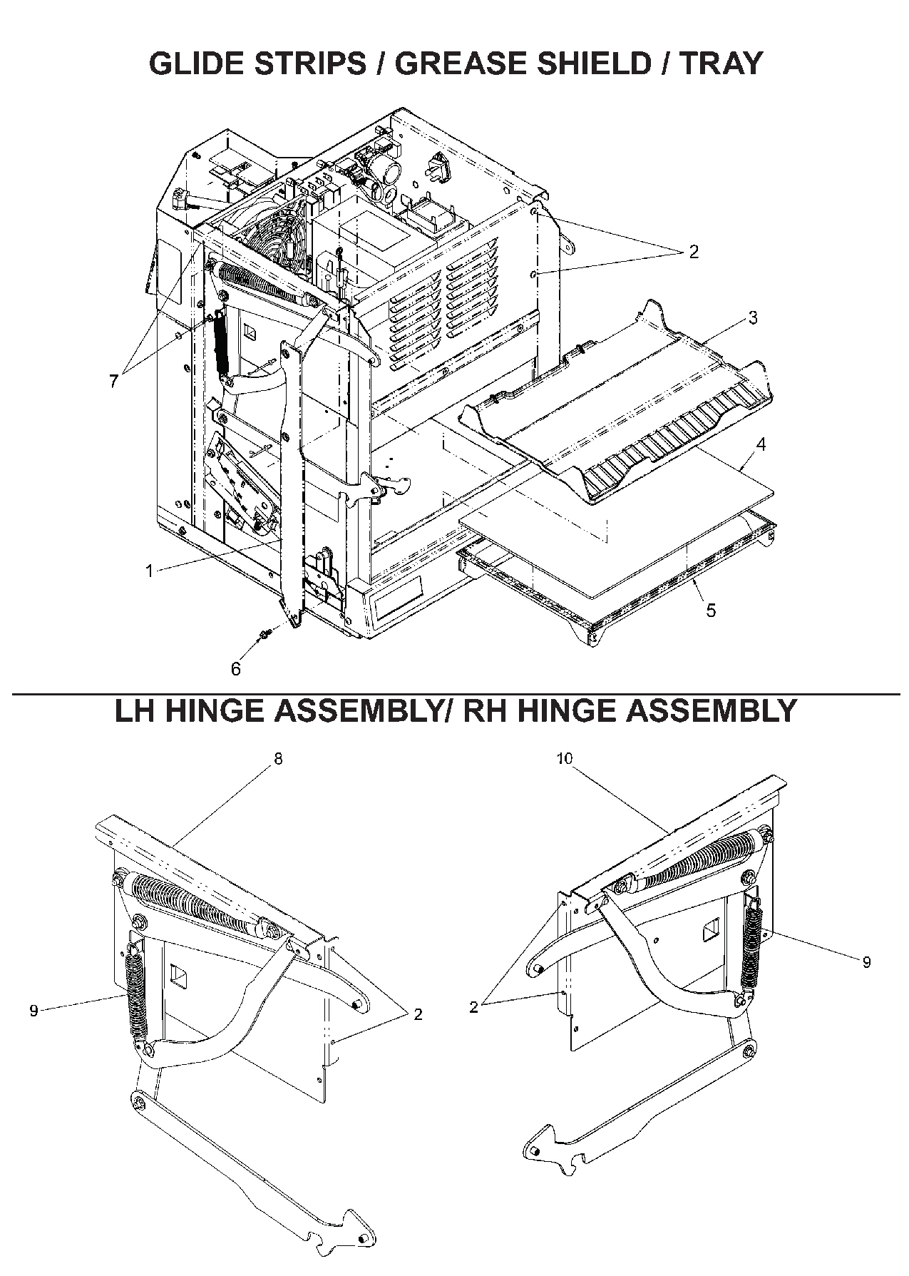 Glide Strips / Antenna Shield / Tray / LH Hinge Assembly/ RH Hinge Assembly