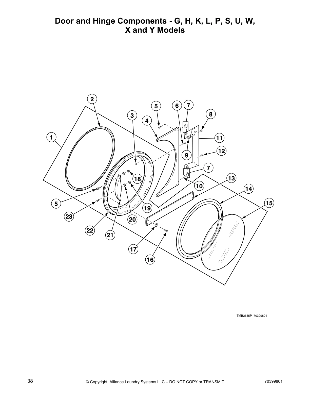 Door and Hinge Components - G, H, K, L, P, S, U, W,
X and Y Models