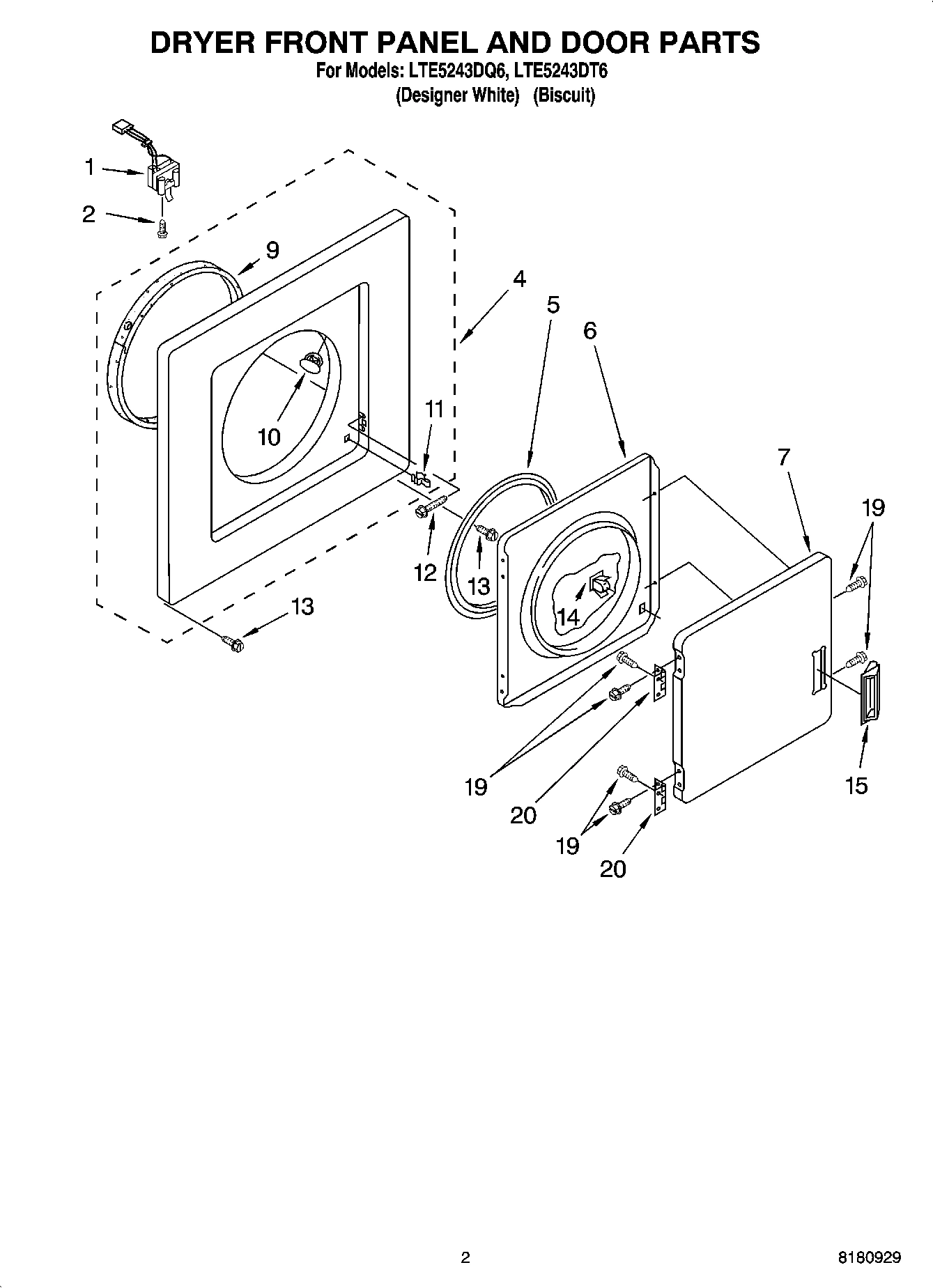 02 - DRYER FRONT PANEL AND DOOR PARTS