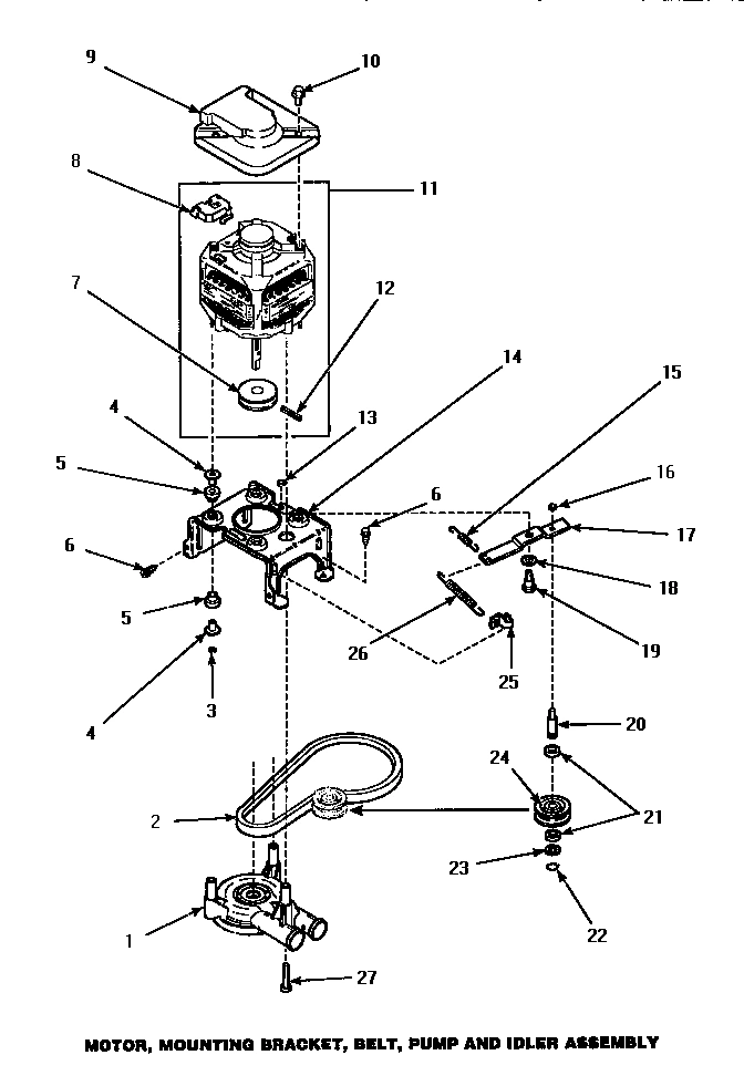 11 - MOTOR, MTG BRKT, BELT, PUMP & IDLER ASSY