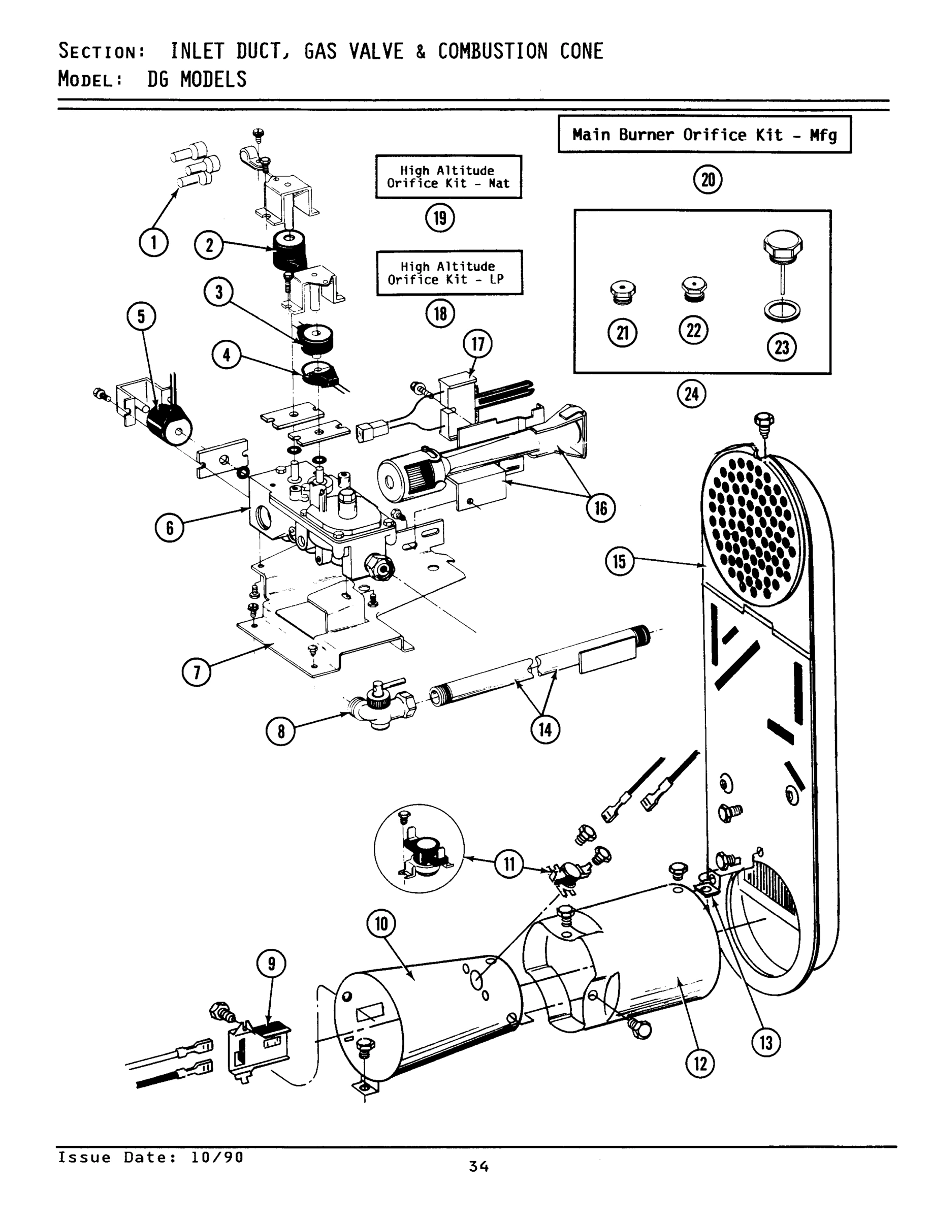 11 - INLET DUCT, GAS VALVE & COMBUSTION CONE