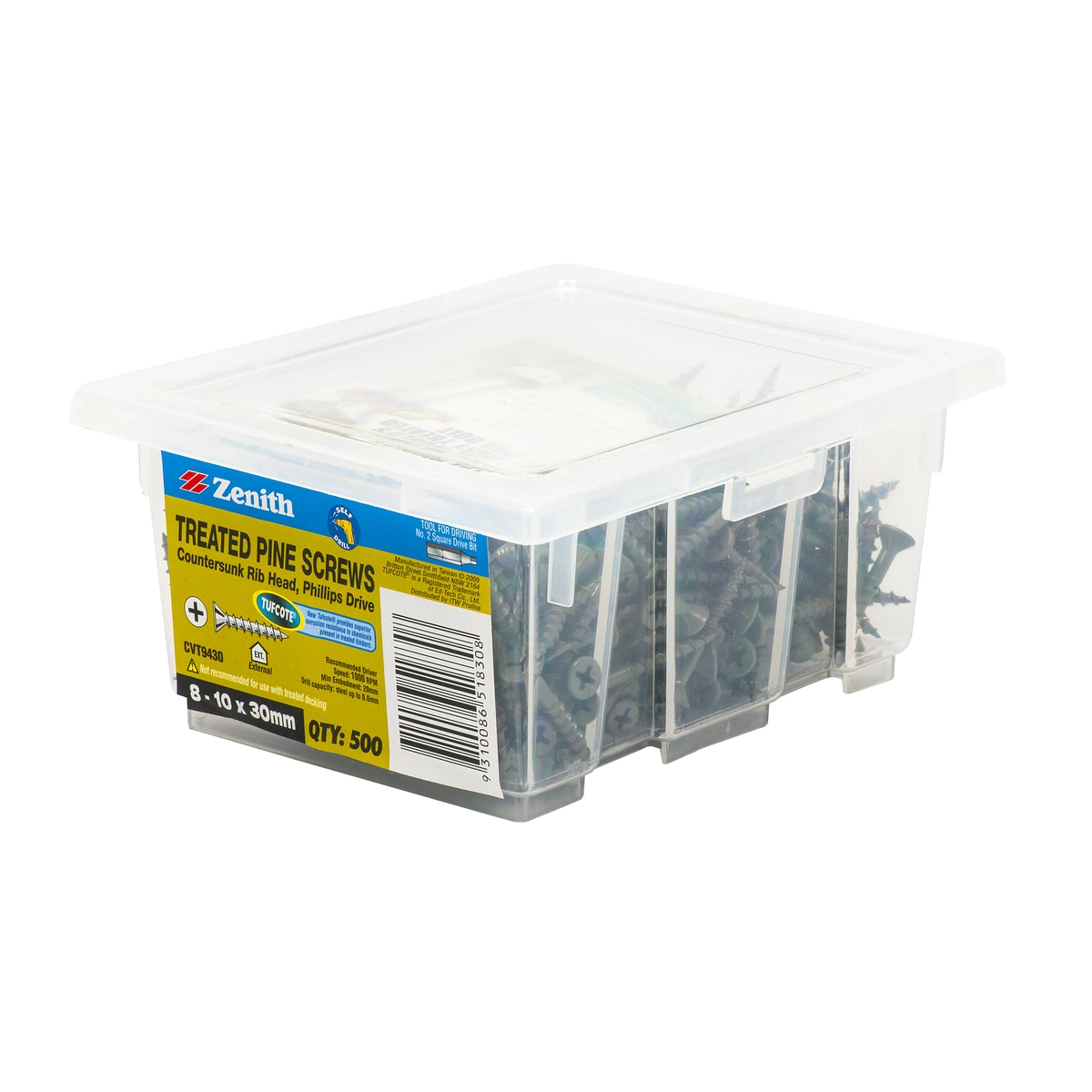 ZENITH® 8G x 30mm TUFCOTE® Treated Pine Screws (Phillips Drive) – 500 Pack