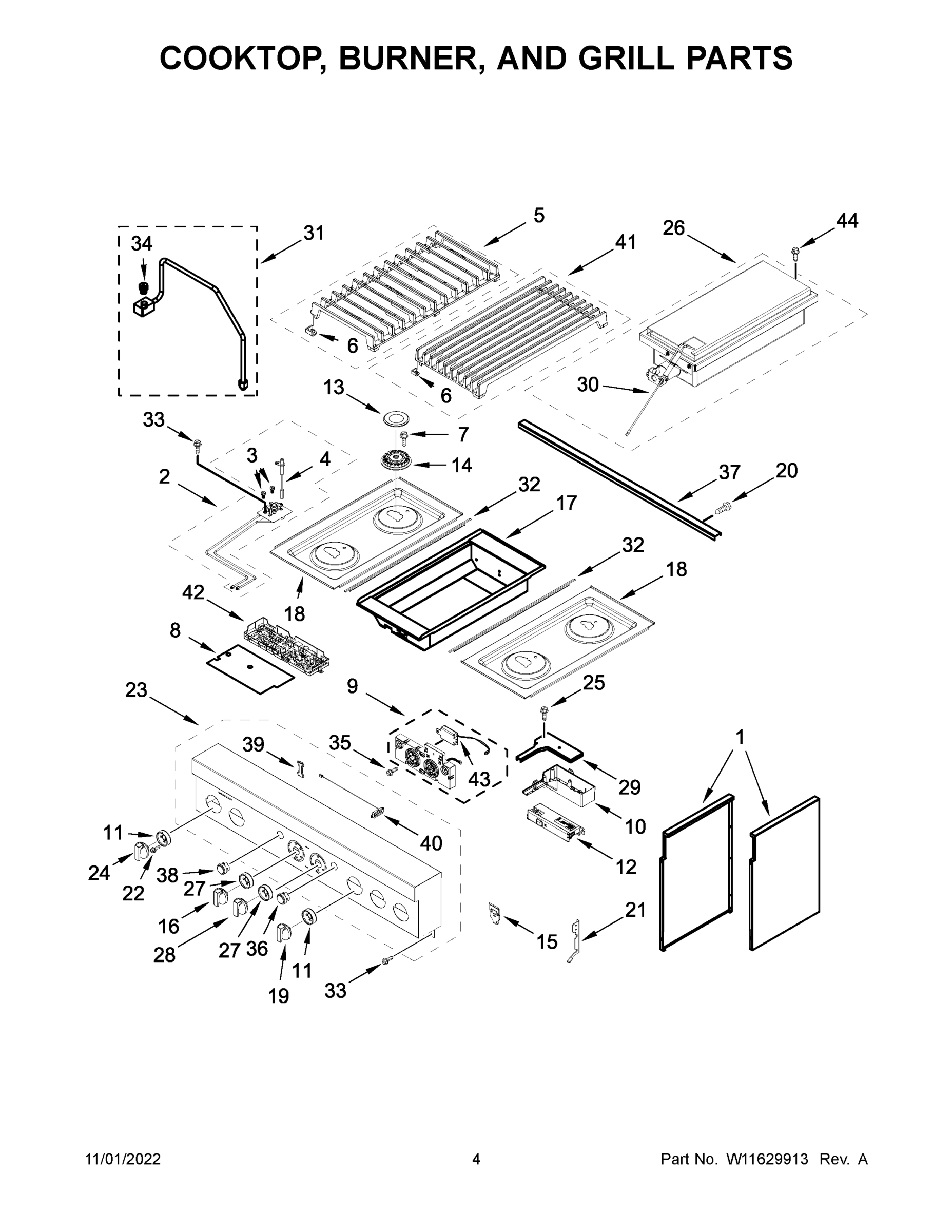 03 - COOKTOP, BURNER, AND GRILL PARTS