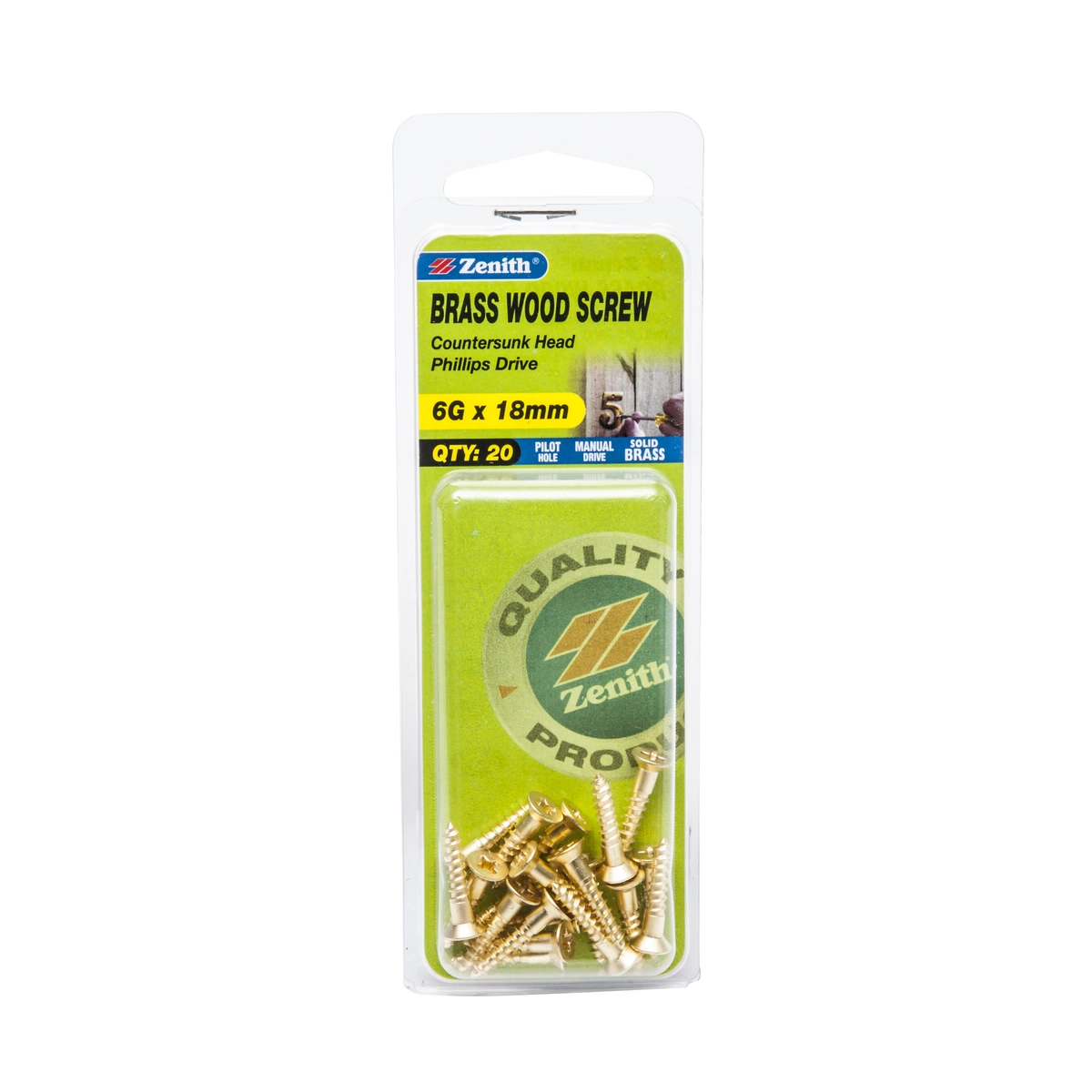 ZENITH® 6G x 18mm Solid Brass Wood Screws – 20 Pack