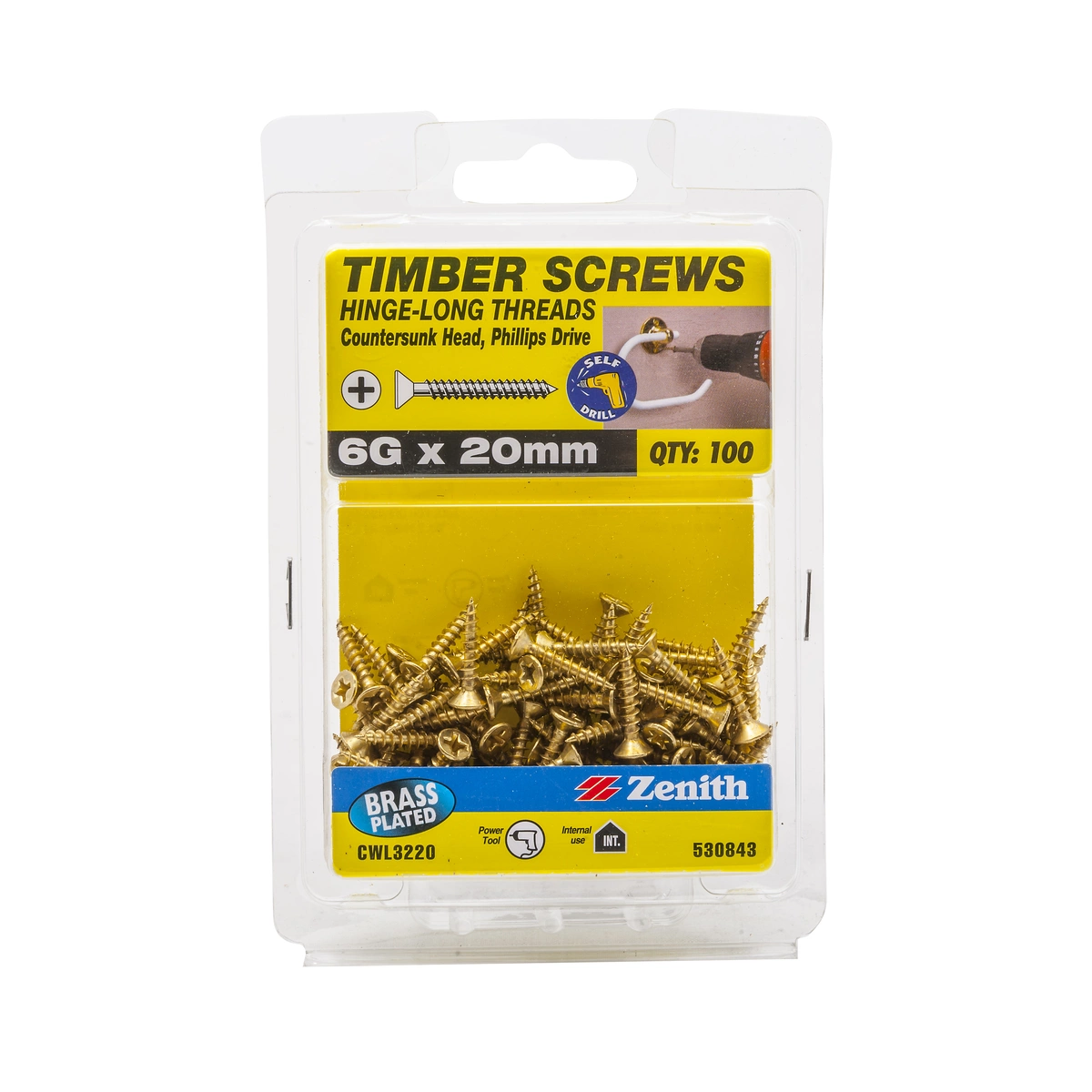 ZENITH® 6G x 20mm Brass Plated Timber Screws – 100 Pack