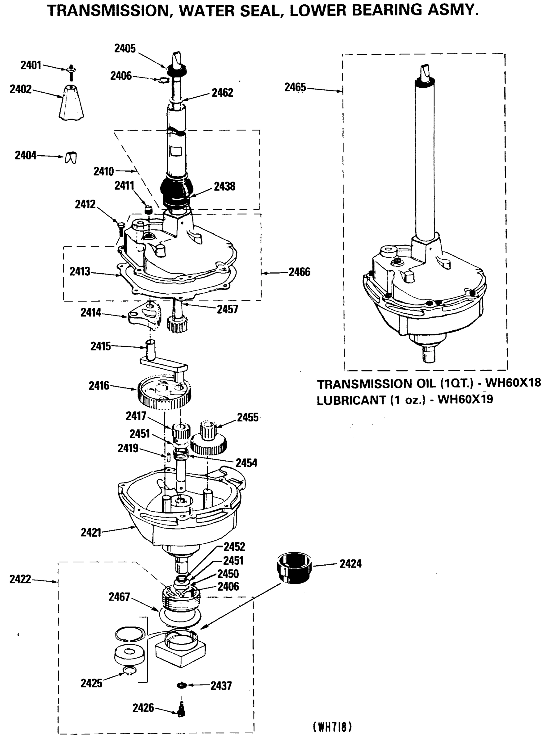 TRANSMISSION, WATER SEAL, LOWER BEARING ASMY.