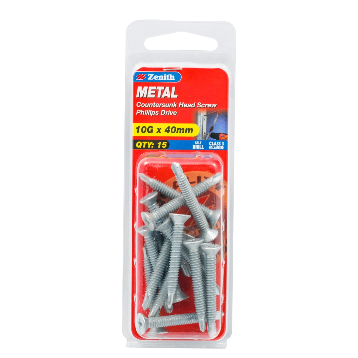 ZENITH® 10G x 40mm Class 3 Galvanised Metal Screws – 15 Pack