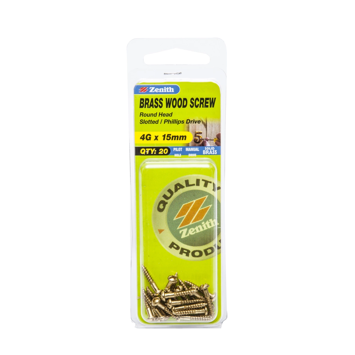 ZENITH® 4G x 15mm Solid Brass Wood Screws – 20 Pack