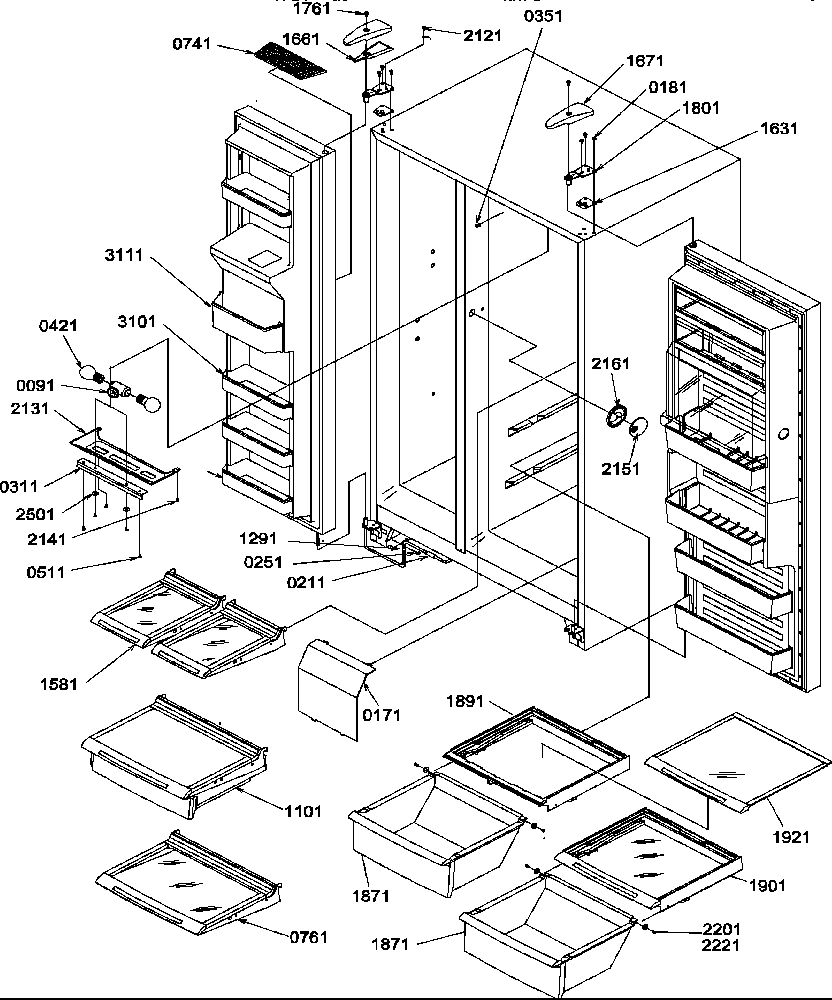 13 - REF/FZ SHELVES, LIGHTS, AND HINGES