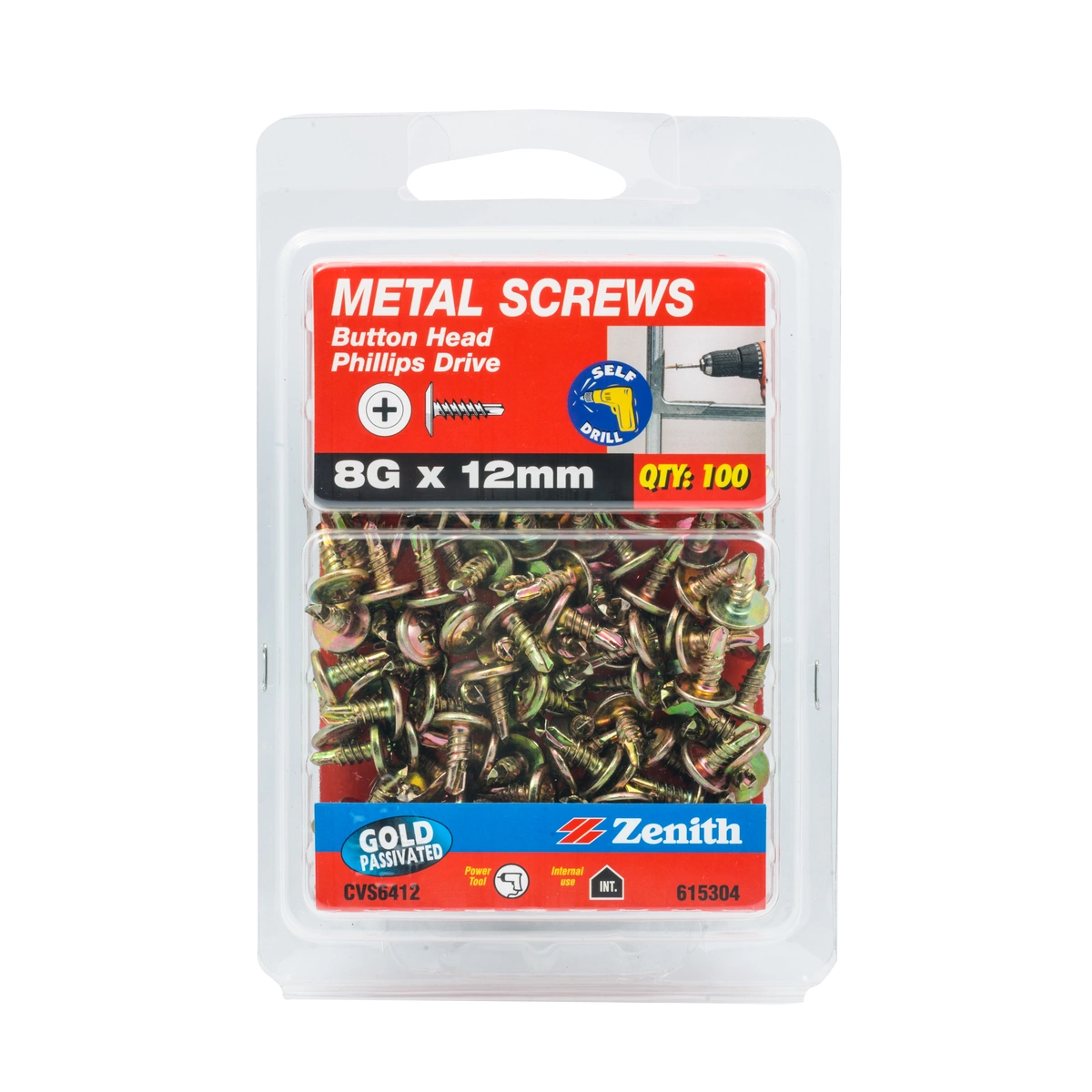 ZENITH® 8G x 12mm Gold Passivated Metal Screws – 100 Pack