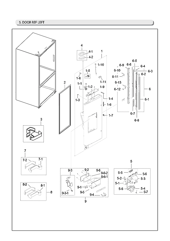 LEFT REFRIGERATOR DOOR PARTS