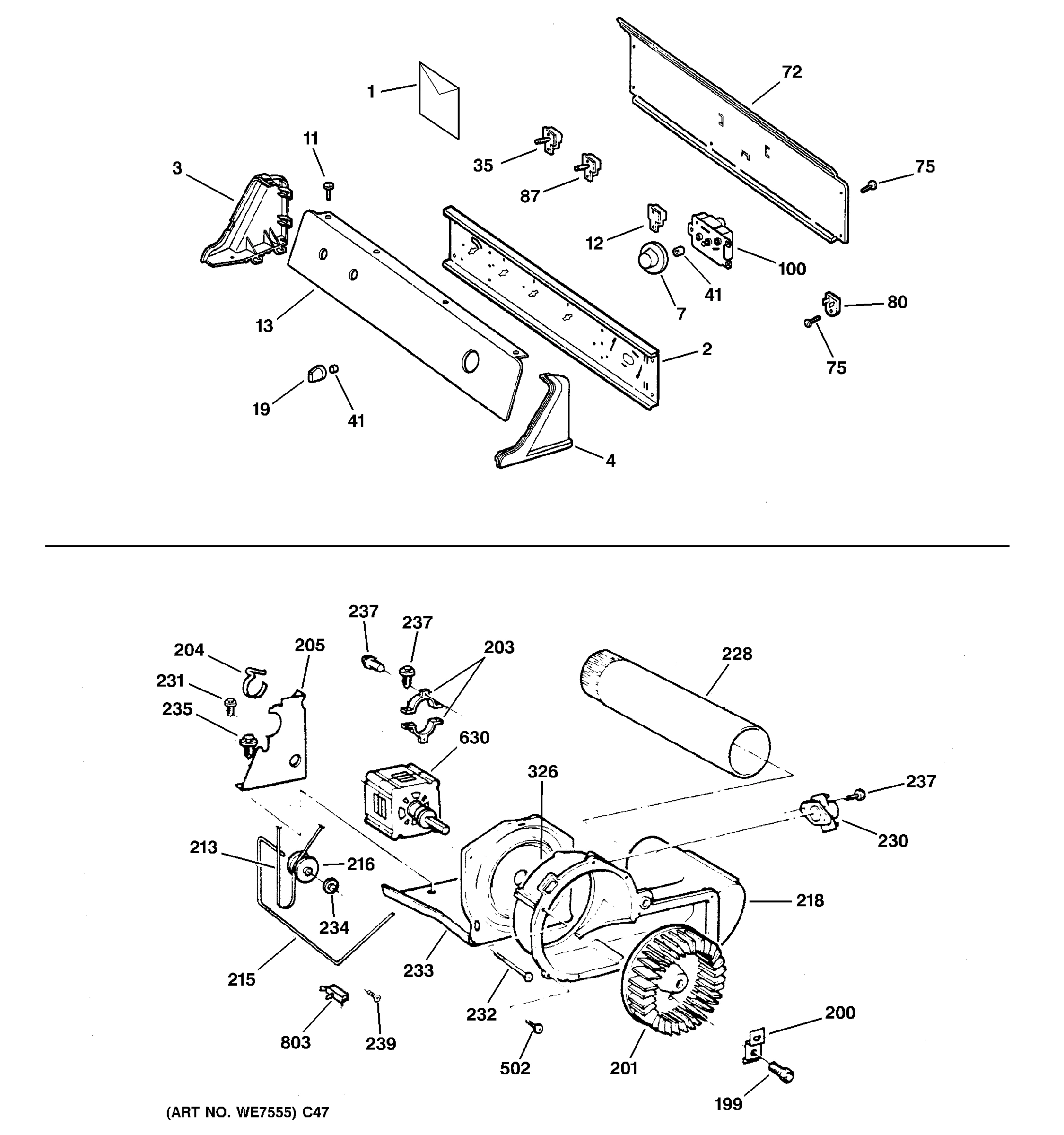 CONTROLS, BACKSPLASH, BLOWER & MOTOR
