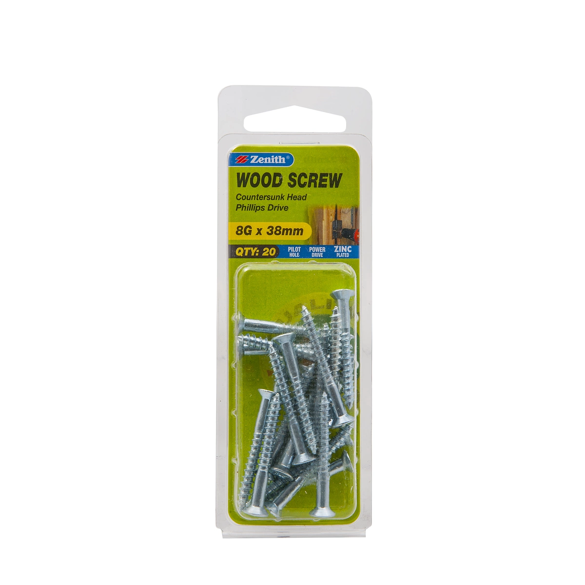 ZENITH® 8G x 38mm Zinc Plated Wood Screws – 20 Pack