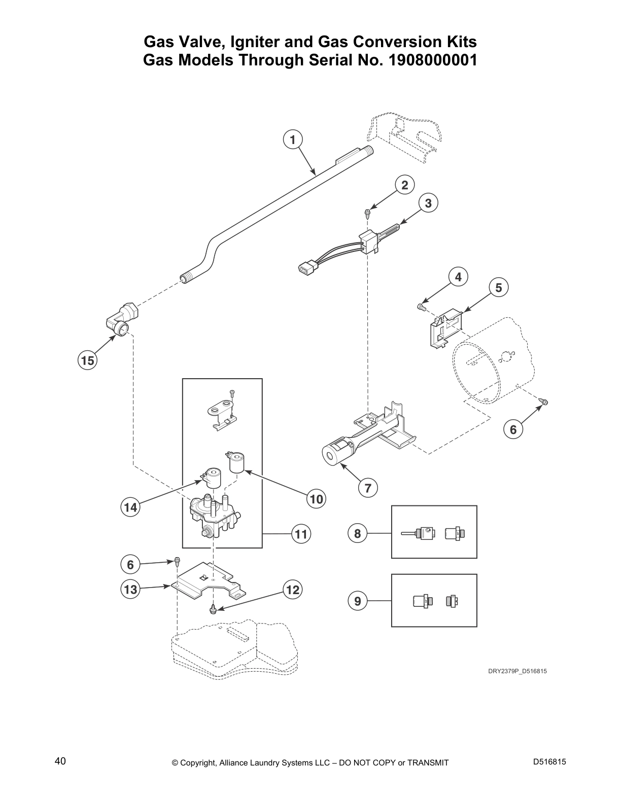 Gas Valve, Igniter and Gas Conversion Kits
Gas Models Through Serial No. 1908000001