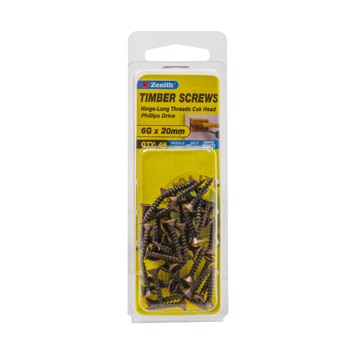 ZENITH® 6G x 20mm Florentine Bronze Timber Screws – 40 Pack