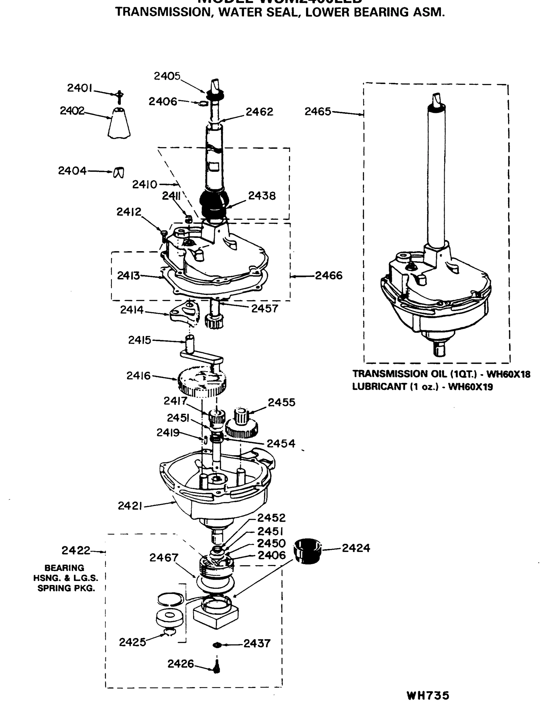 TRANSMISSION, WATER SEAL, LOWER BEARING ASM.
