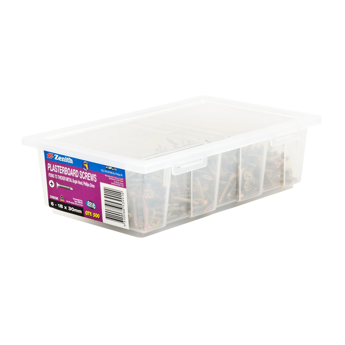 ZENITH® 6G x 30mm Gold Passivated Plasterboard Screws (Self Drilling) – 500 Pack