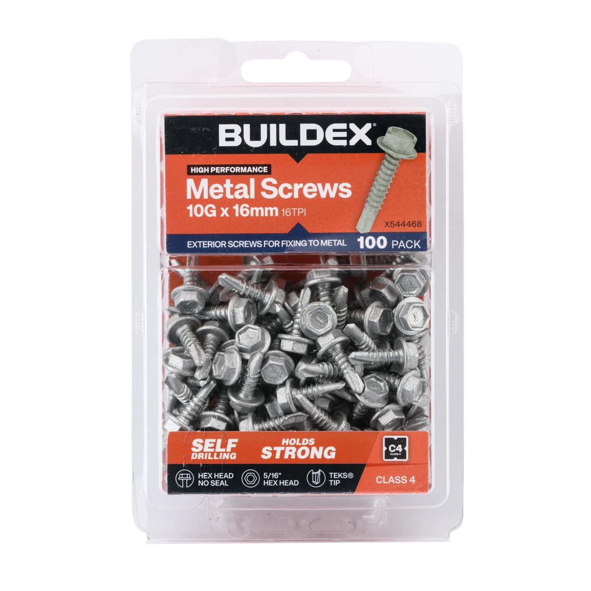 Buildex® 10G x 16mm Class 4 Metal TEKS® Screws – 100 Pack