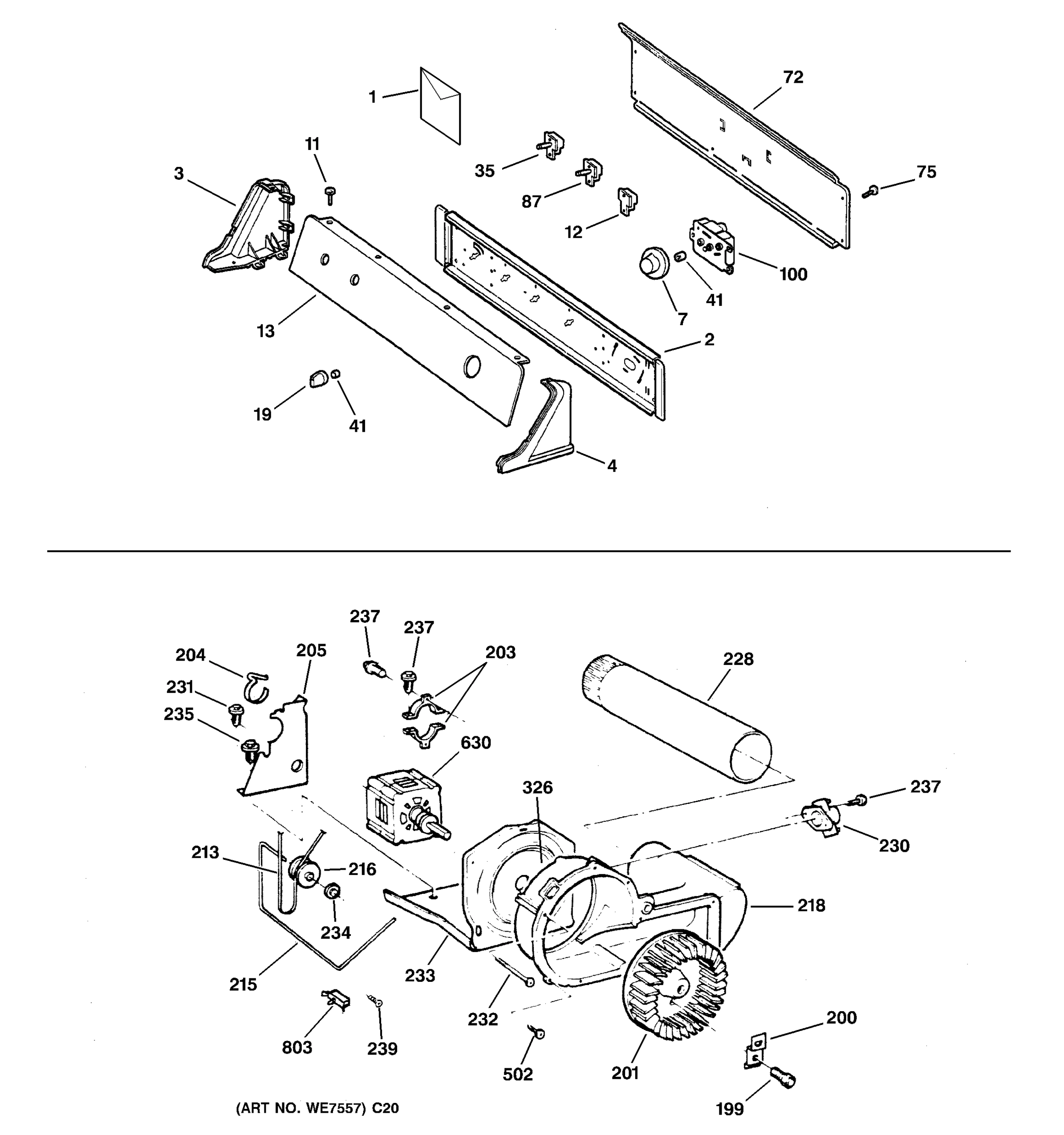 CONTROLS, BACKSPLASH, BLOWER & MOTOR