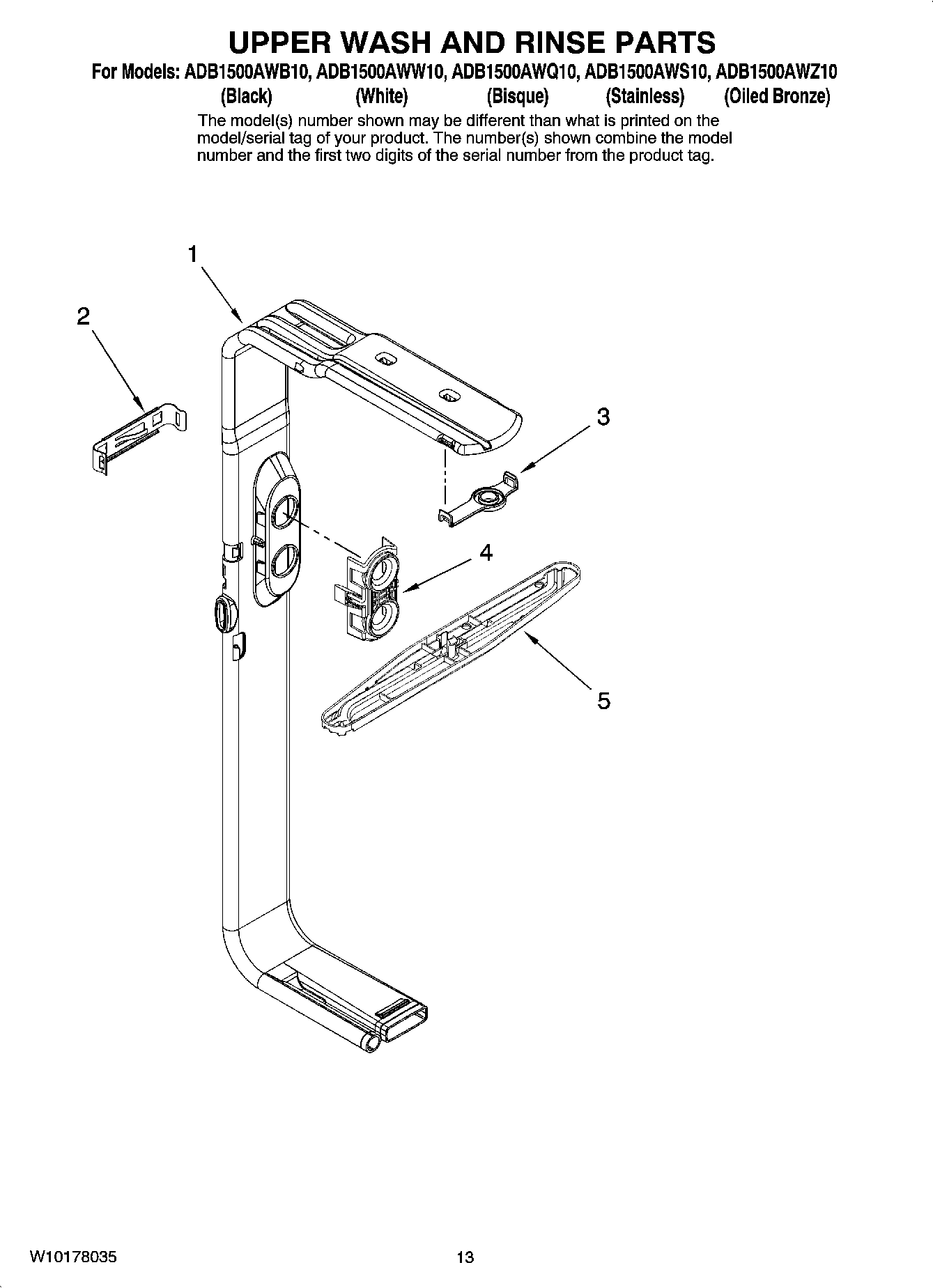 10 - UPPER WASH AND RINSE PARTS, OPTIONAL PARTS (NOT INCLUDED)