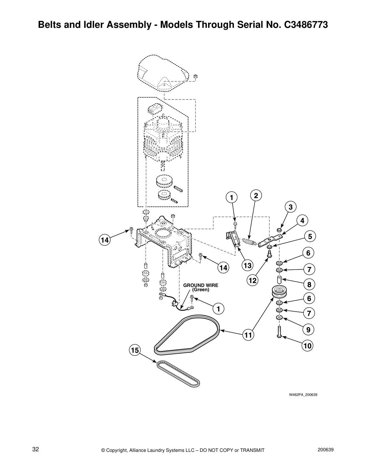 Belts and Idler Assembly - Models Through Serial No. C3486773