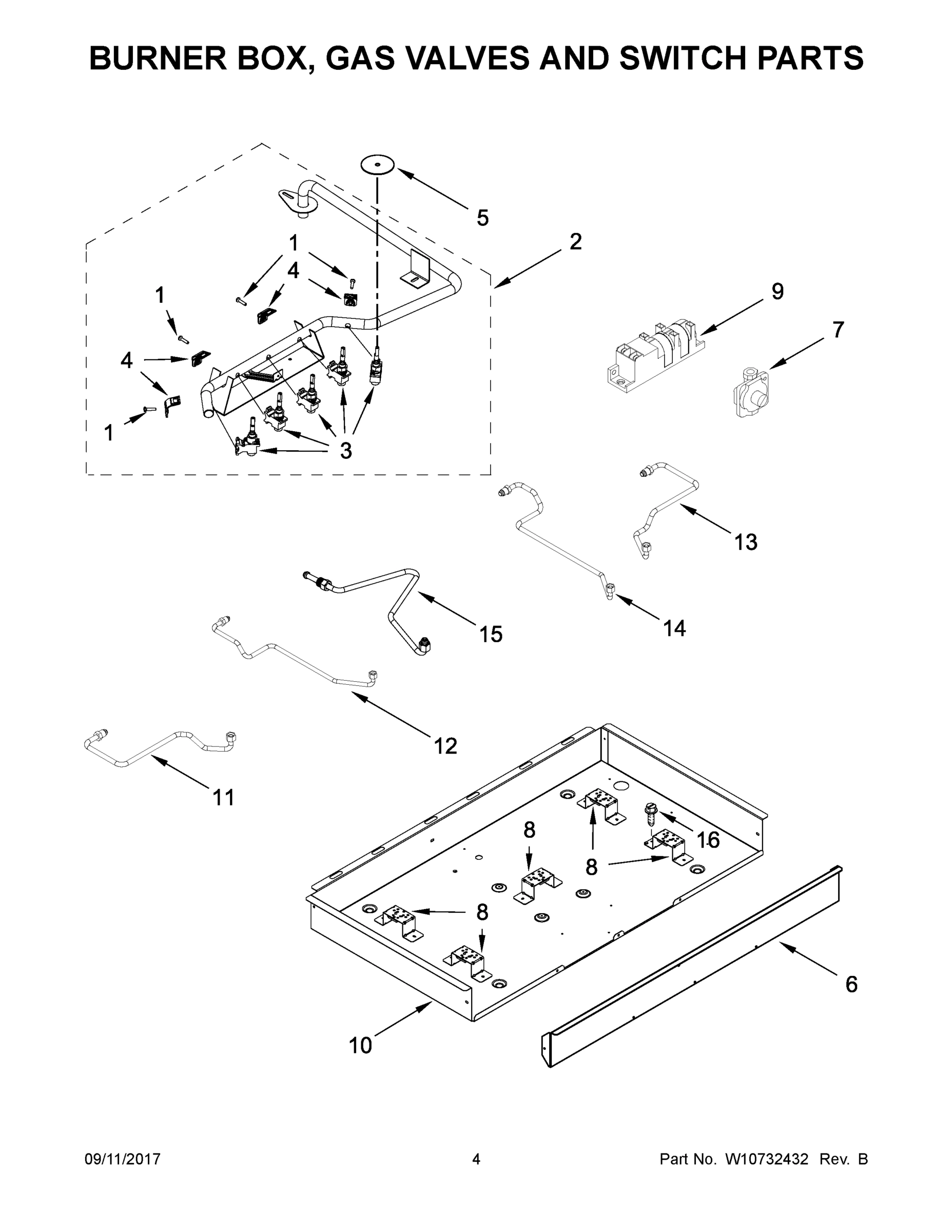 03 - BURNER BOX, GAS VALVES AND SWITCH PARTS